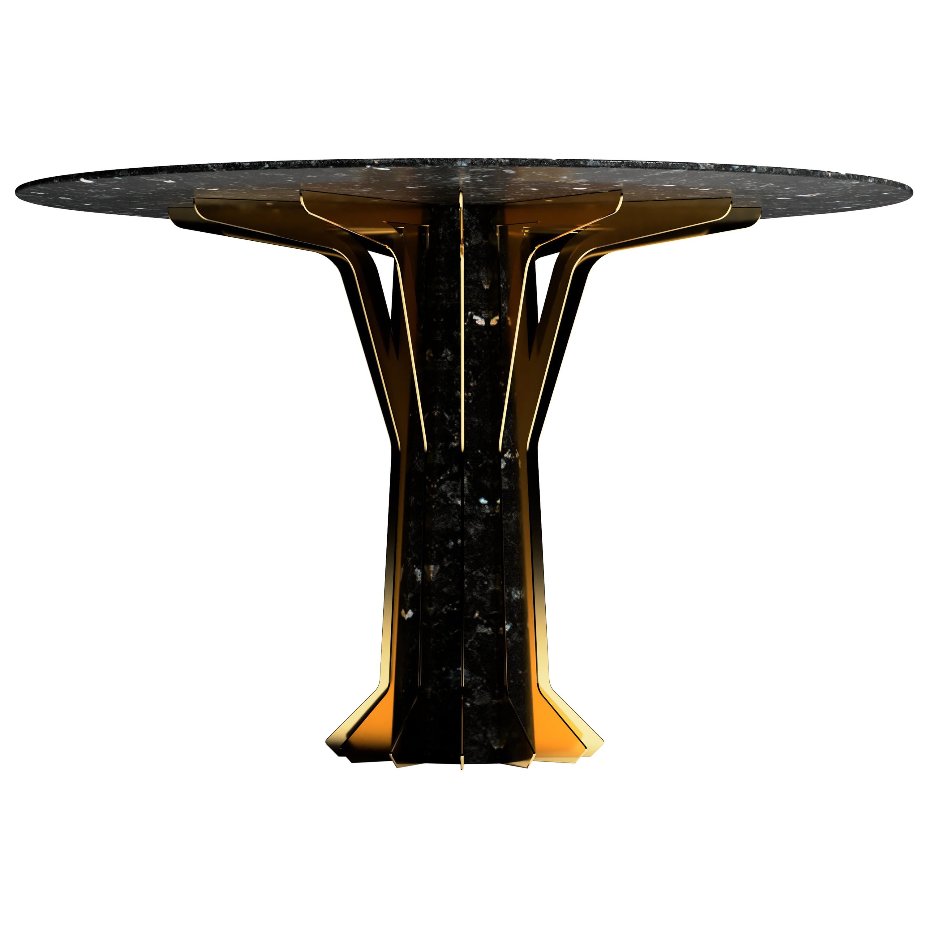 "The Icar's Wings" Center Table ft. Black Pearl Granite and Satin Brass For Sale