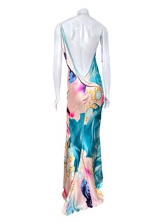 The Iconic Roberto Cavalli Ss 2001 Liz Taylor Print Runway Bias-Cut Silk Gown