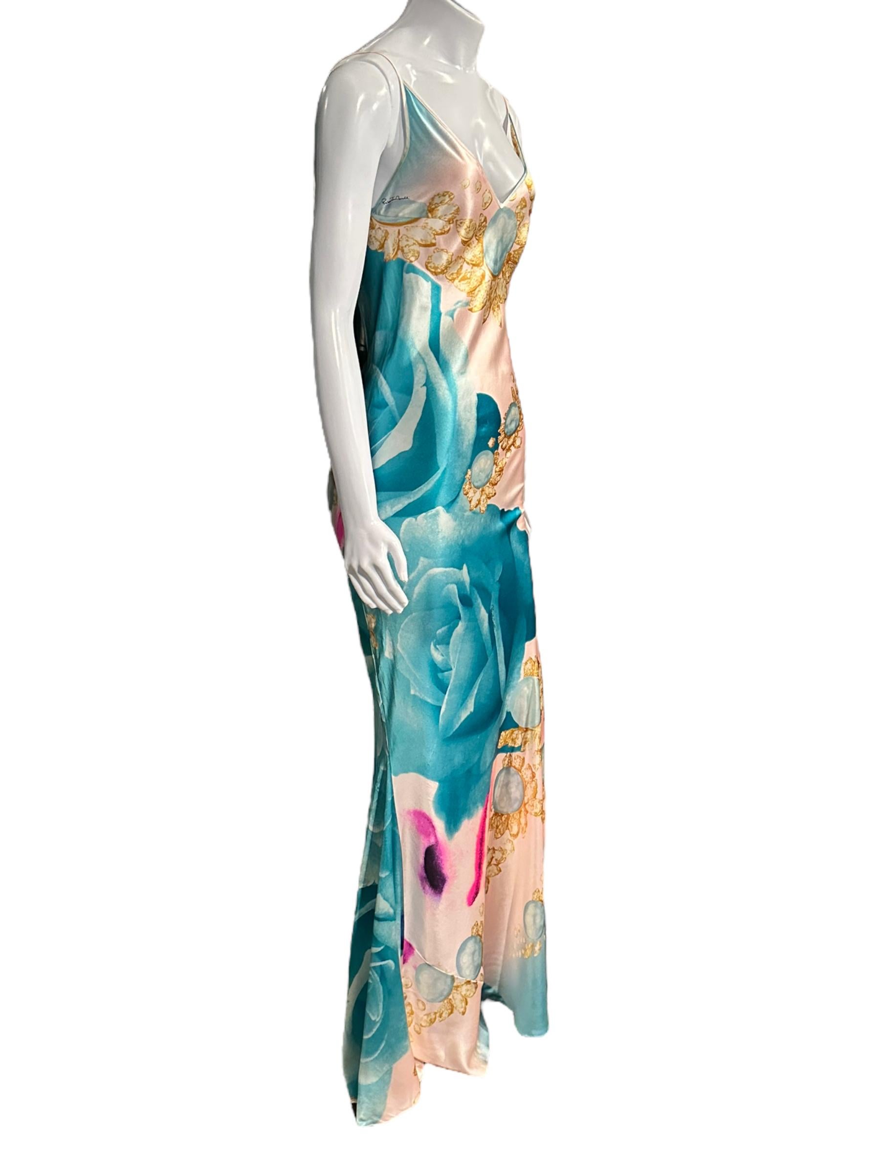 Women's The Iconic Roberto Cavalli Ss 2001 Liz Taylor Print Runway Bias-Cut Silk Gown For Sale