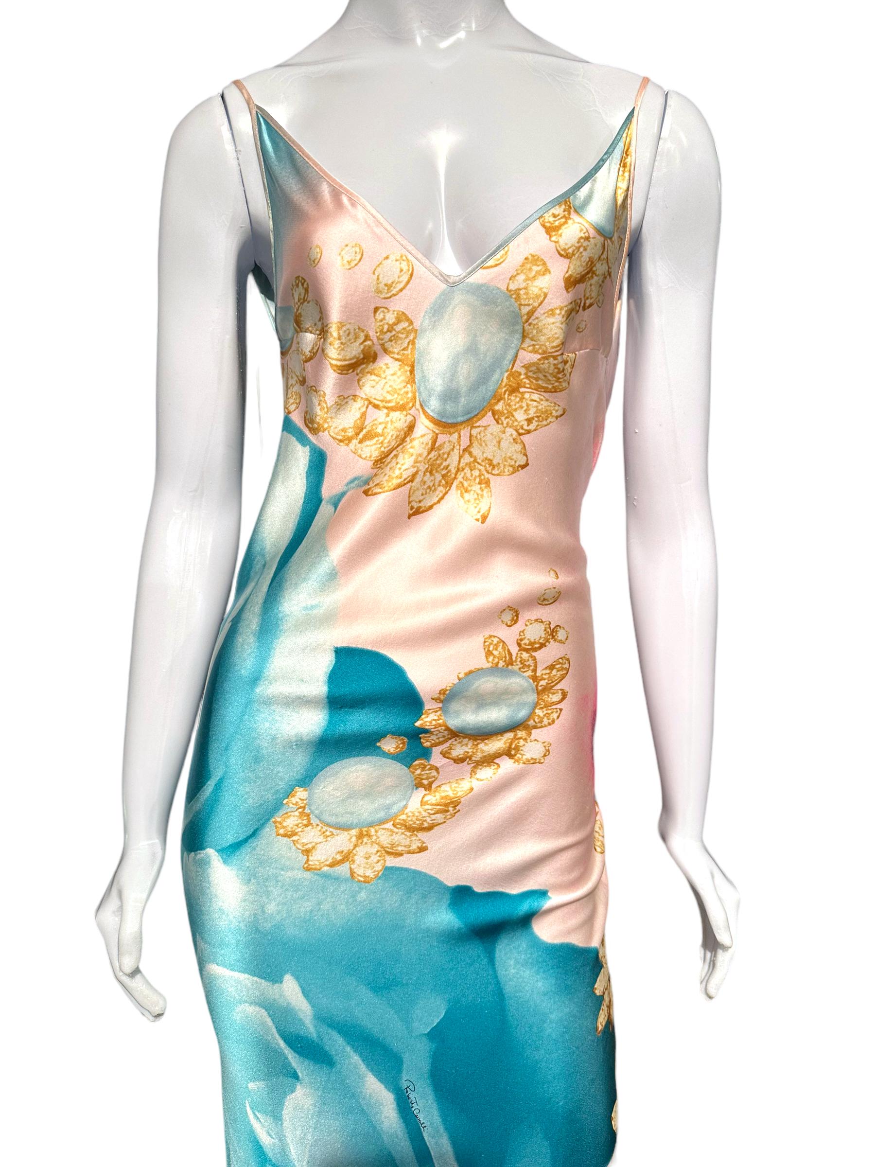 The Iconic Roberto Cavalli Ss 2001 Liz Taylor Print Runway Bias-Cut Silk Gown For Sale 1