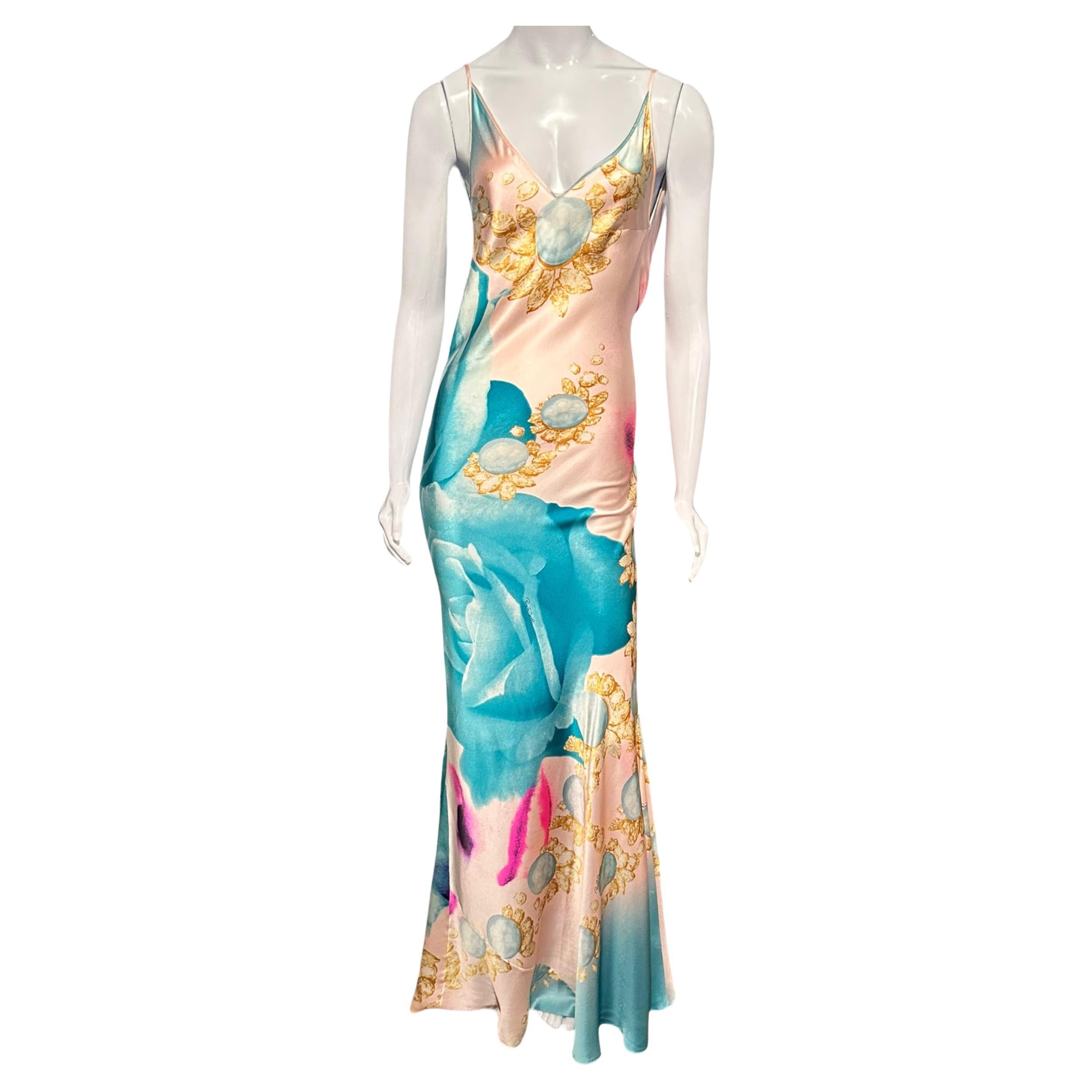 The Iconic Roberto Cavalli Ss 2001 Liz Taylor Print Runway Bias-Cut Silk Gown For Sale