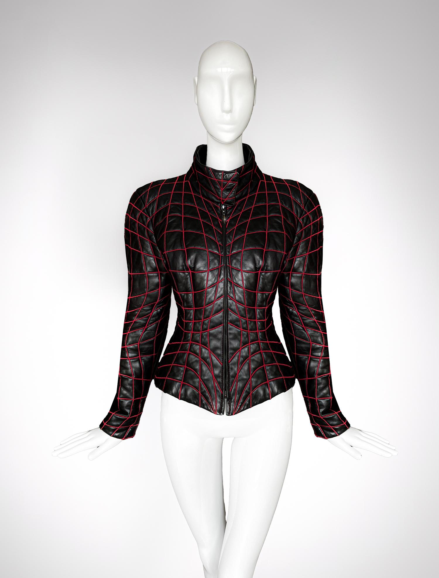 The Iconic Thierry Mugler Couture Anatomique TRON Leather Jacket FW 2001 In Good Condition In Berlin, BE