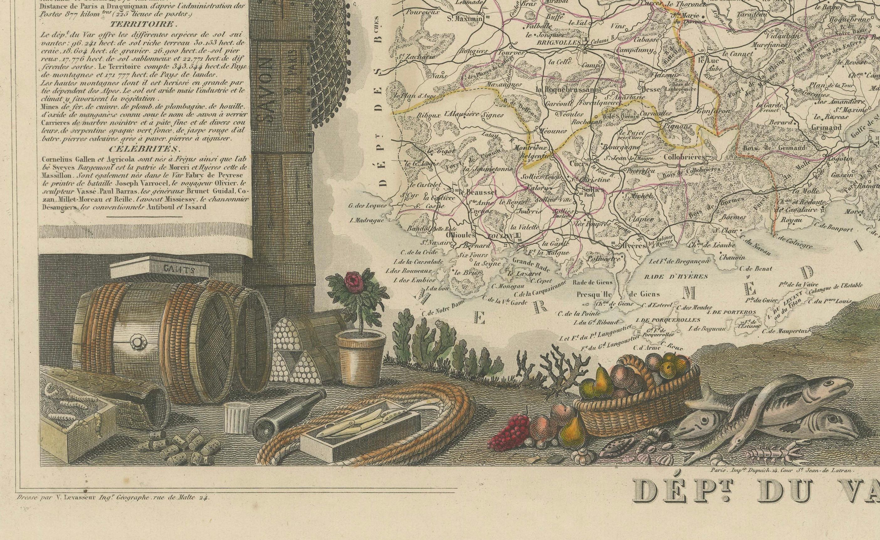 The Illustrated Map of the Var Department from the Atlas National Illustré, 1856 For Sale 1