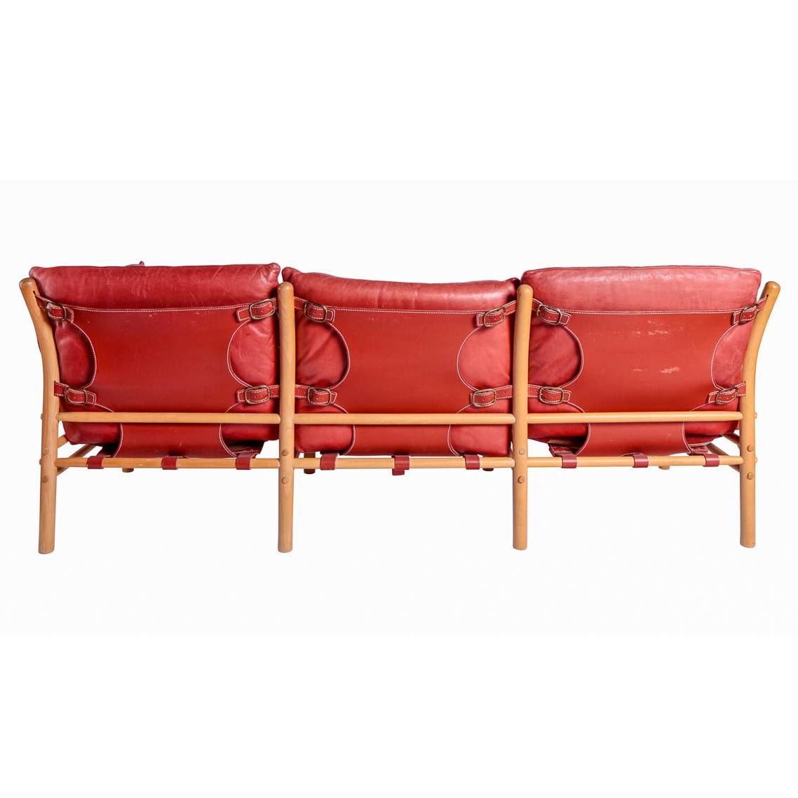 Scandinavian Modern The Ilona Sofa in Red Patinated Leather with Natural Beech Frame by Arne Norell For Sale