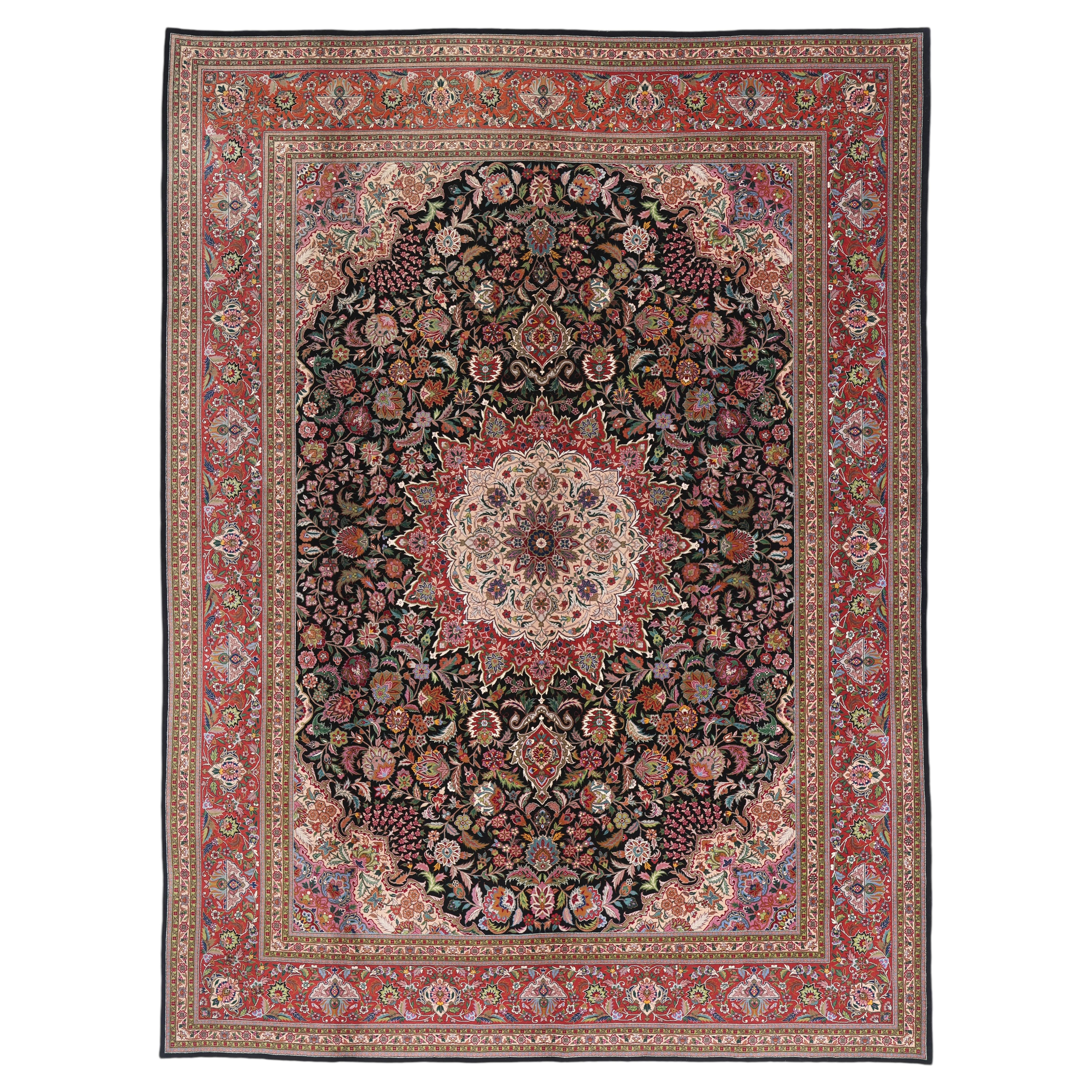 The Imperial Bloom: A Vintage Chinese Persian Tabriz Rug of Regal Splendor