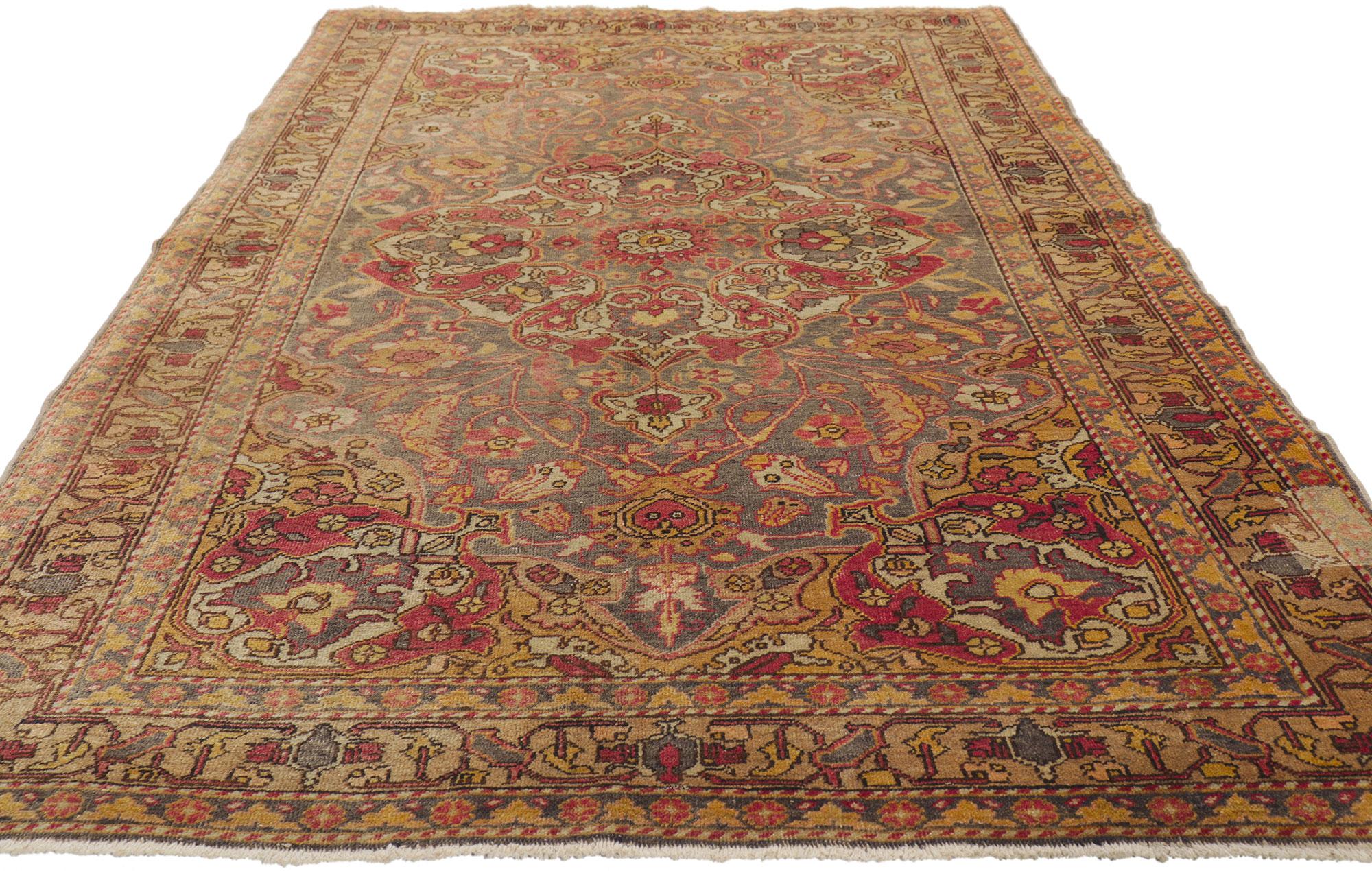 Türkischer Sivas-Teppich im Vintage-Stil mit rustikaler Hütte im Arts & Crafts-Stil im Angebot 3