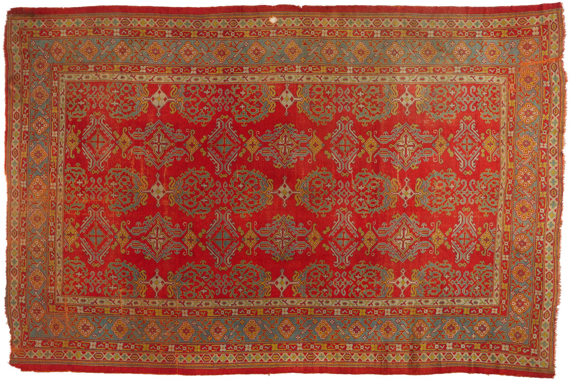 La cour impériale pourpre : Un chef-d'œuvre de noblesse oushak de la fin du XIXe siècle en vente 4