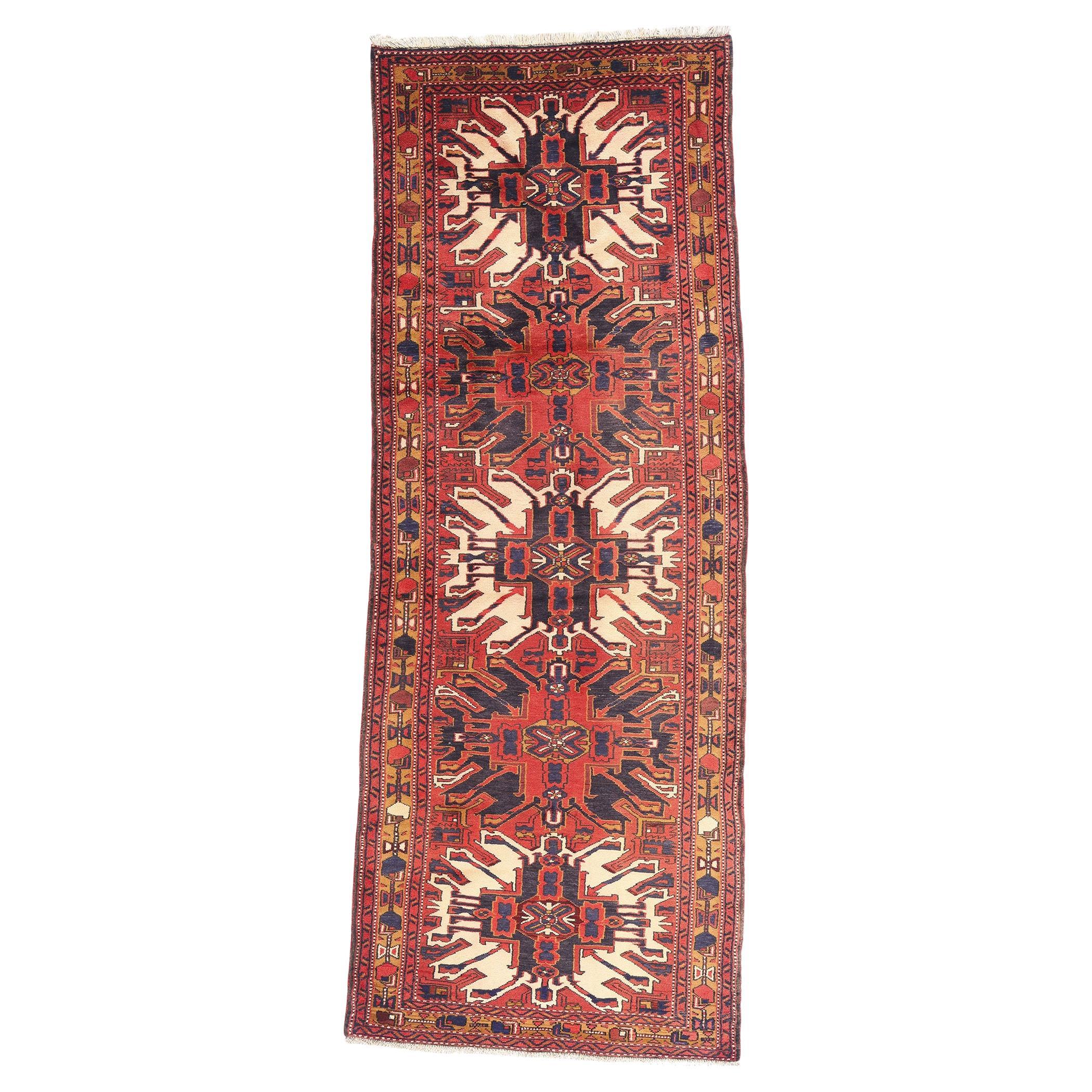 The Imperial Crimson Crest: Vintage Persian Heriz Masterpiece of Tribal Nobility