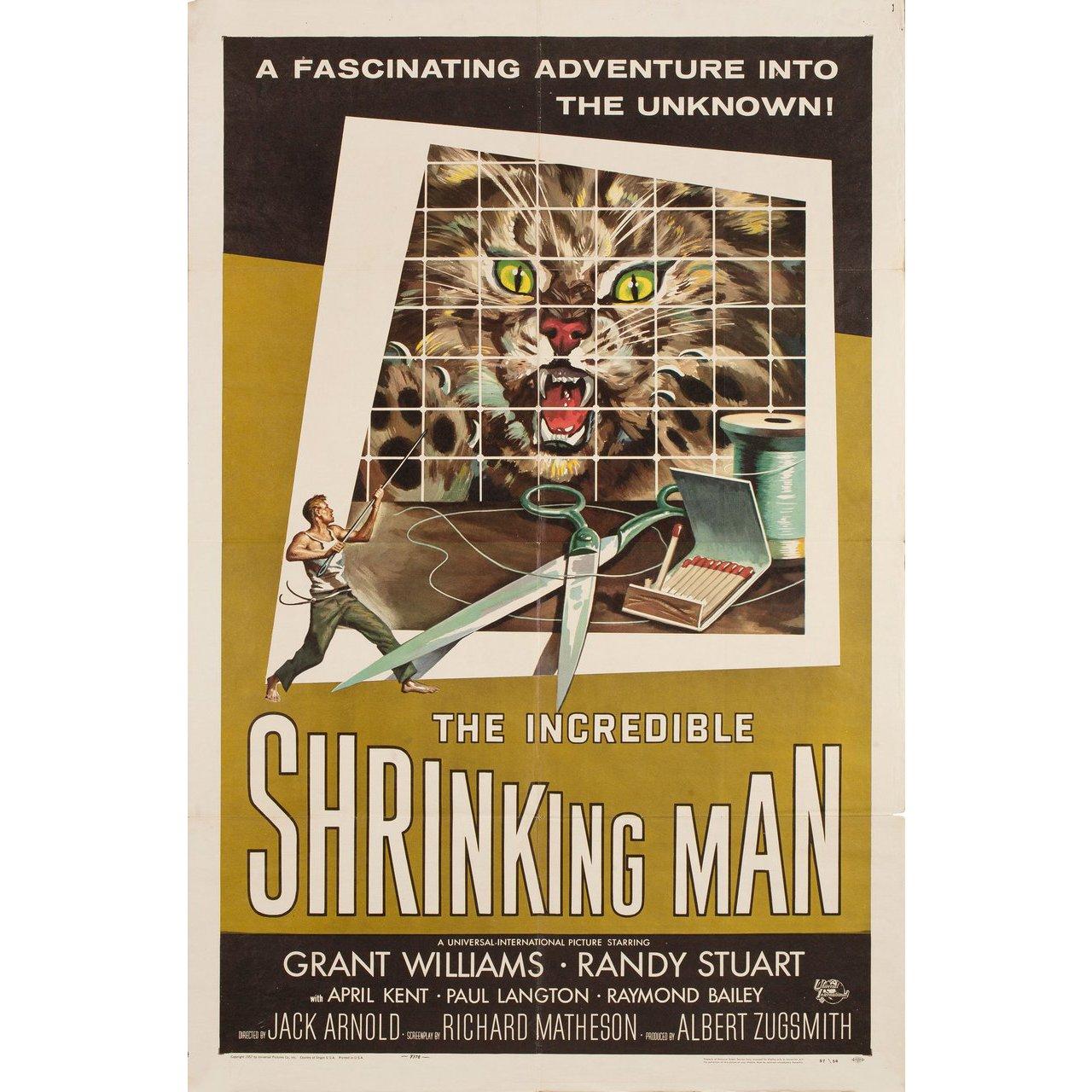 Original 1957 U.S. one sheet poster by Reynold Brown for the film The Incredible Shrinking Man directed by Jack Arnold with Grant Williams / Randy Stuart / April Kent / Paul Langton. Very Good condition, folded. Many original posters were issued
