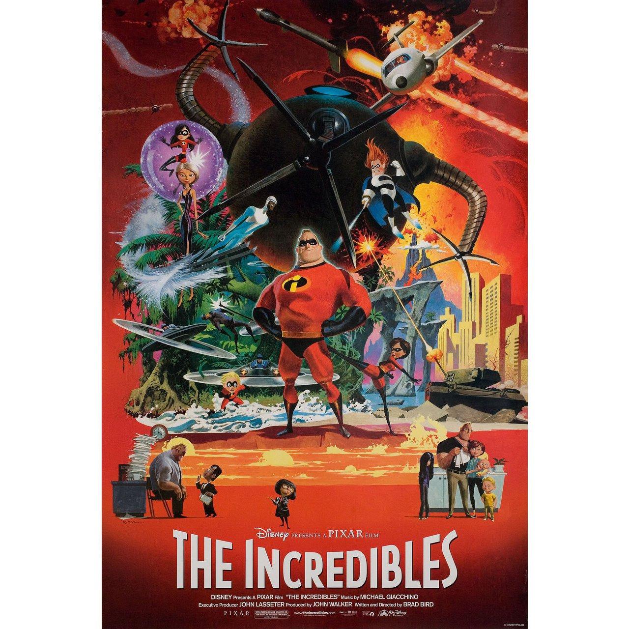 Original 2004 U.S. one sheet poster for the film The Incredibles directed by Brad Bird with Craig T. Nelson / Holly Hunter / Samuel L. Jackson / Jason Lee. Very good fine condition, rolled. Please note: the size is stated in inches and the actual