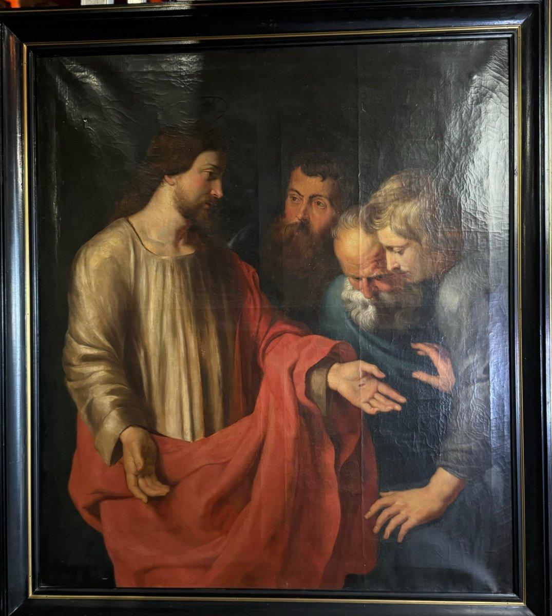 Européen Huile sur toile « The Incredulity Of Saint Thomas » d'après le Triptyque de Rubens, vers 18 en vente