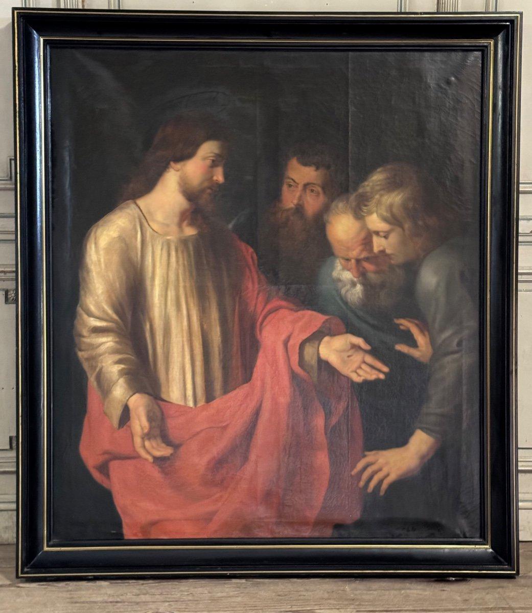 Huile sur toile « The Incredulity Of Saint Thomas » d'après le Triptyque de Rubens, vers 18 en vente 1