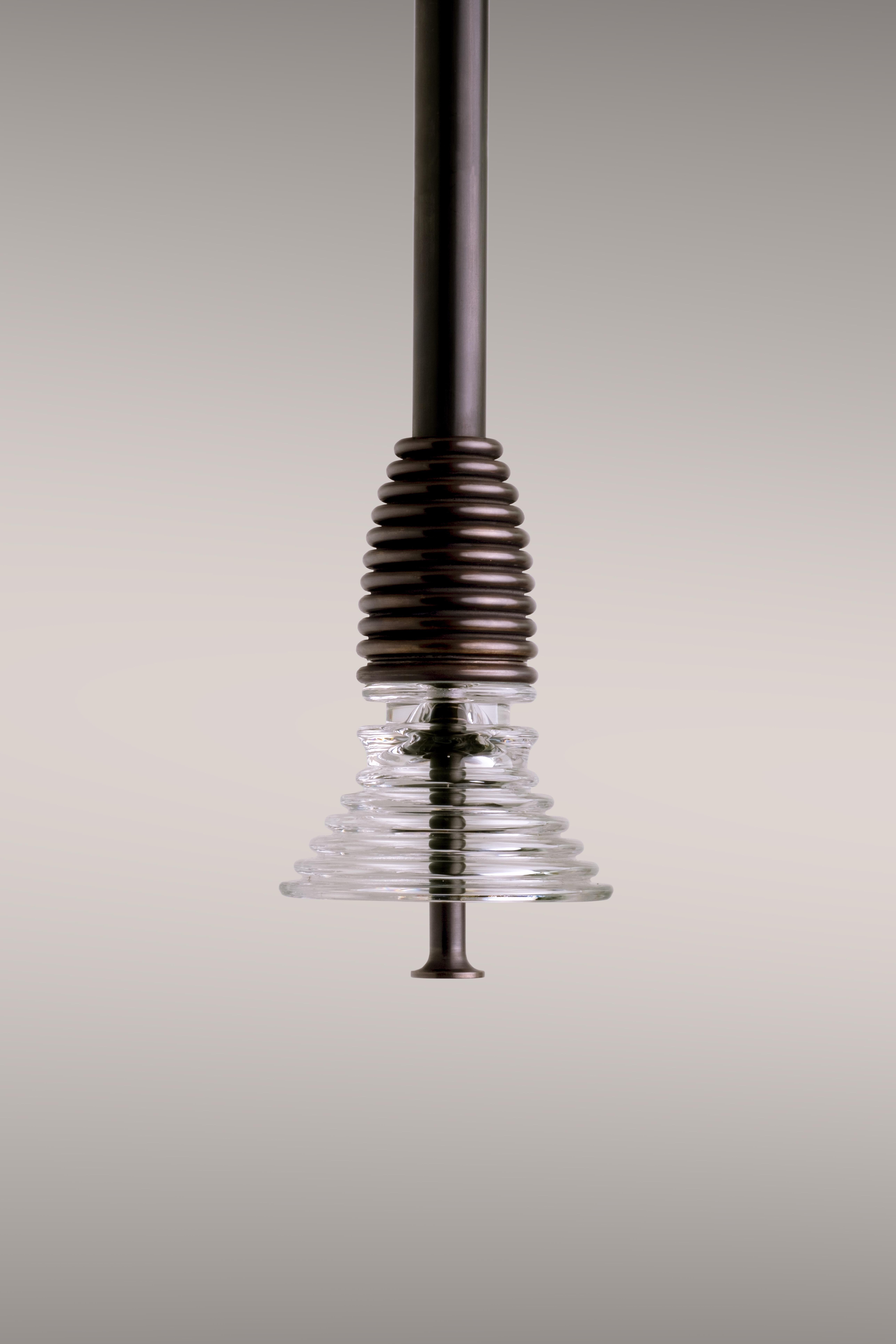 The Insulator 'A' Pendant in dark brass and clear glass by NOVOCASTRIAN deco For Sale 2