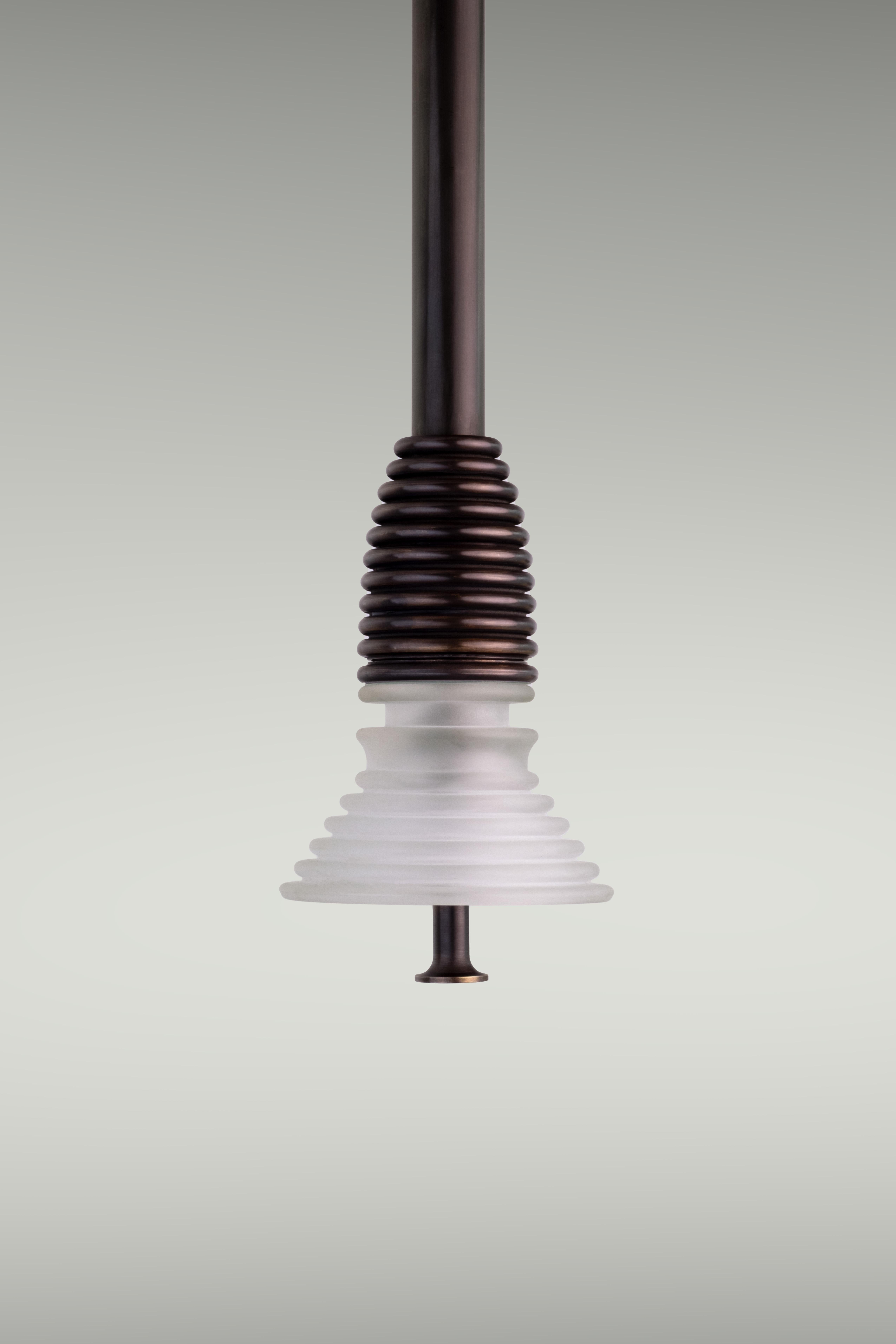 The Insulator 'A' Pendant in dark brass and clear glass by NOVOCASTRIAN deco For Sale 7