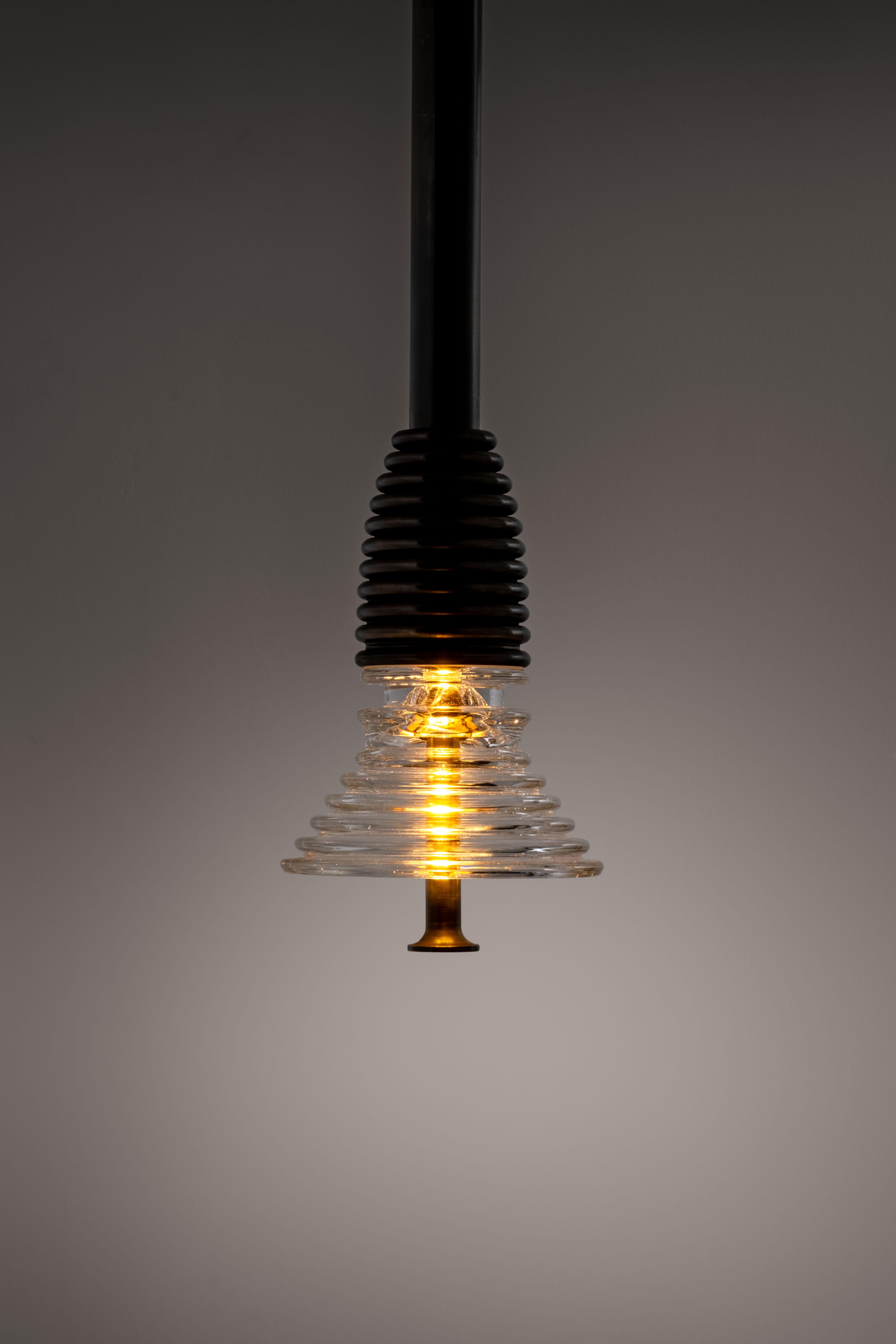 Brass The Insulator 'A' Pendant in dark brass and clear glass by NOVOCASTRIAN deco For Sale