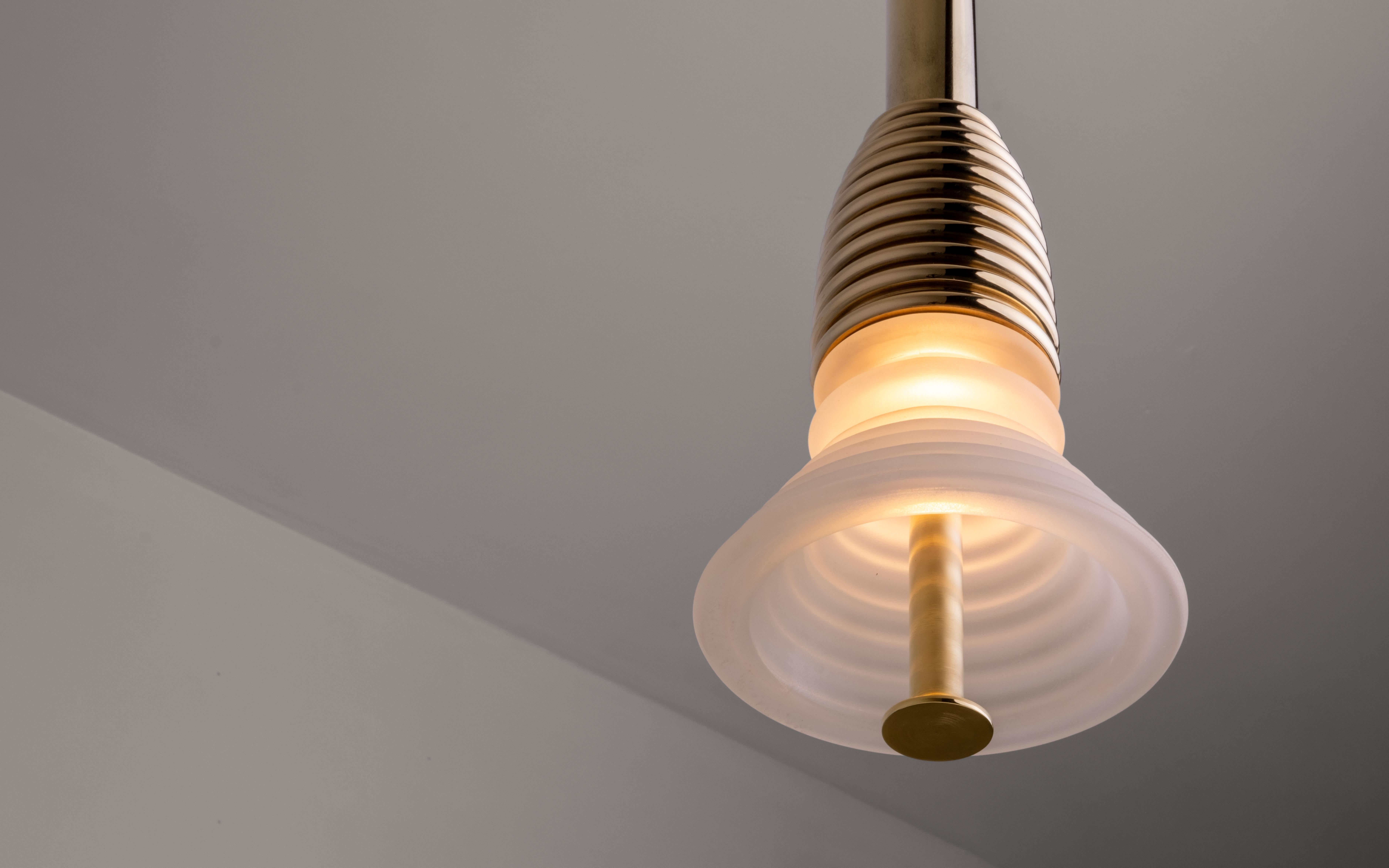 The Insulator 'A' Pendant in dark brass and frosted glass by NOVOCASTRIAN deco For Sale 9