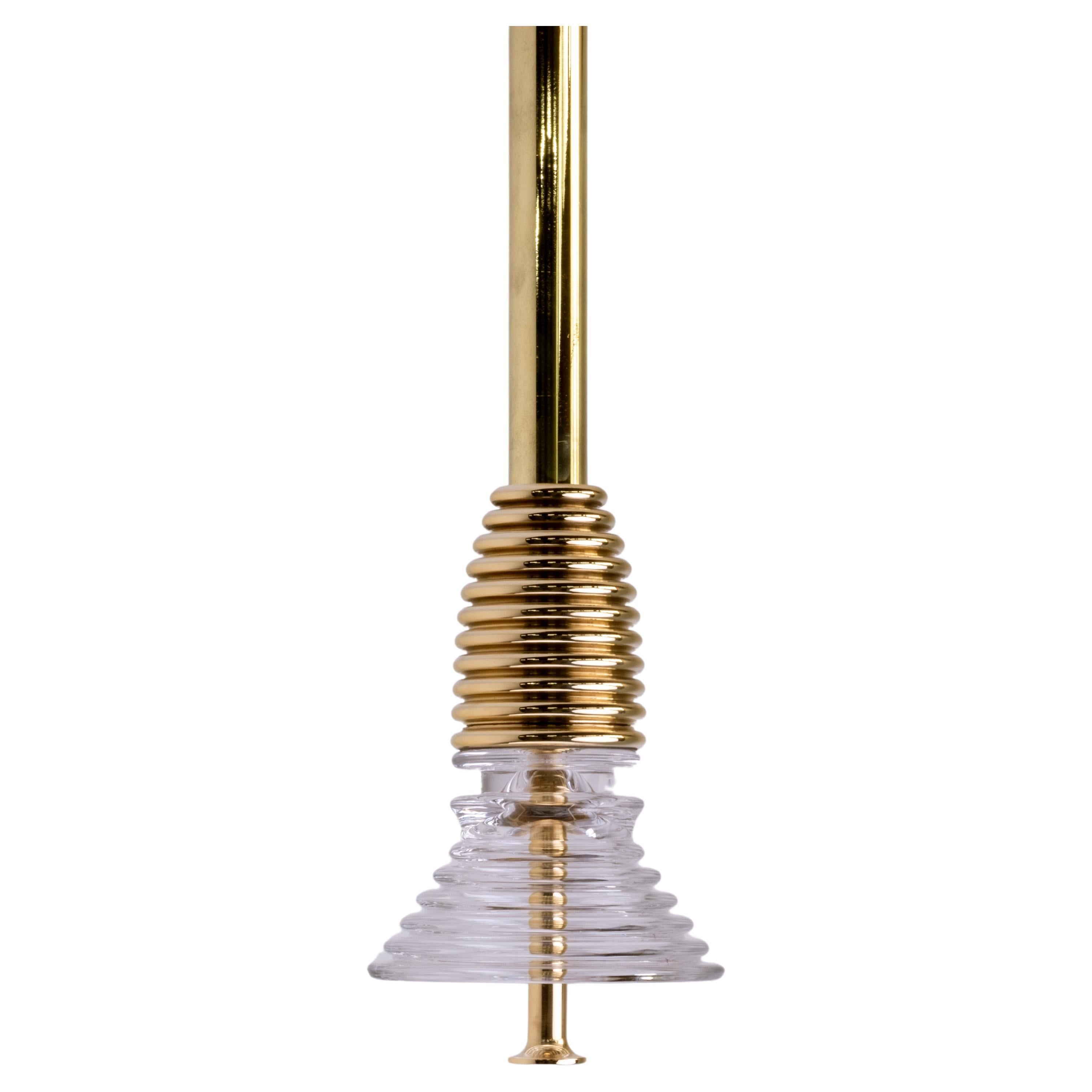 The Insulator 'A' Pendant in polished brass and clear glass by NOVOCASTRIAN deco