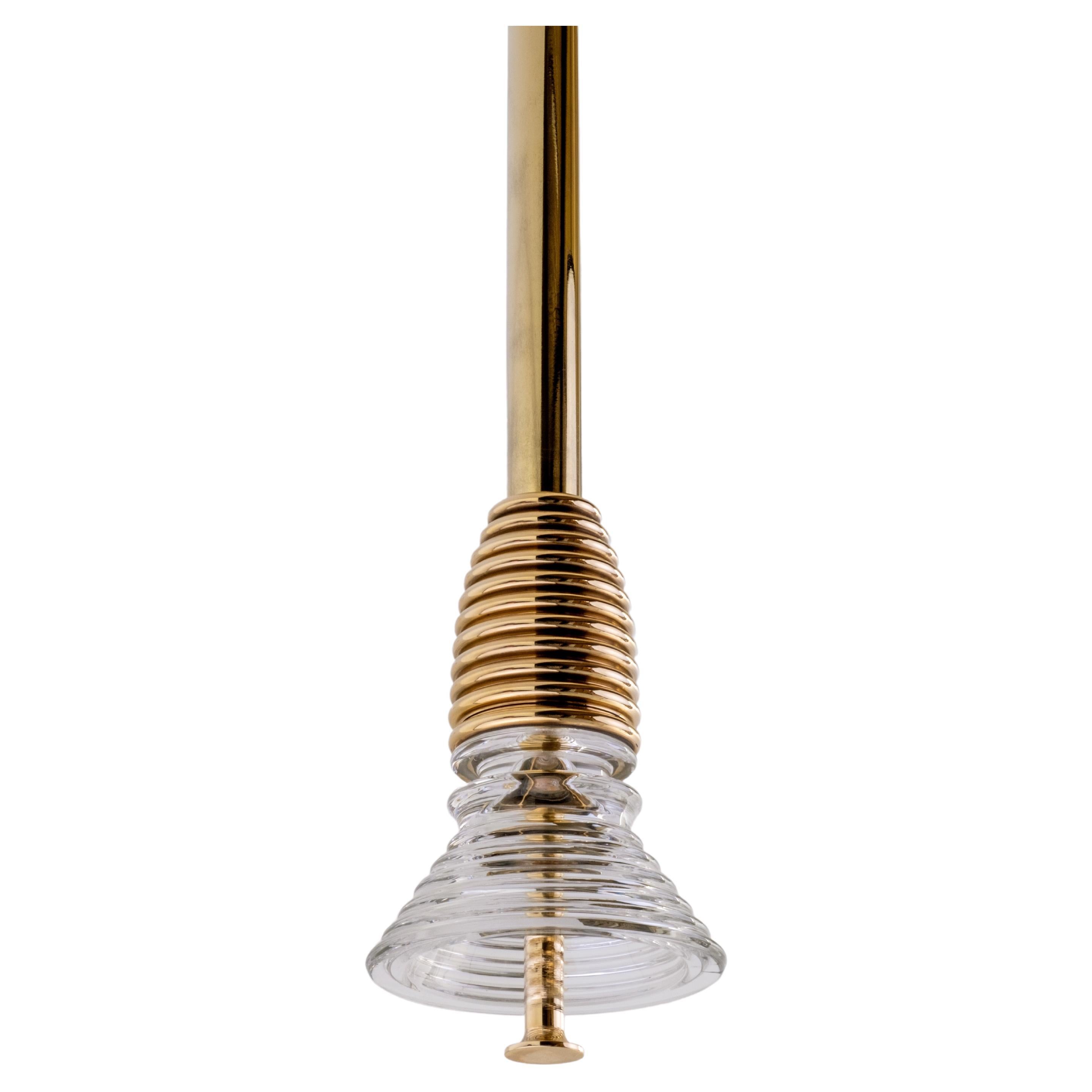 The Insulator 'A' Pendant in polished brass and clear glass by NOVOCASTRIAN deco
