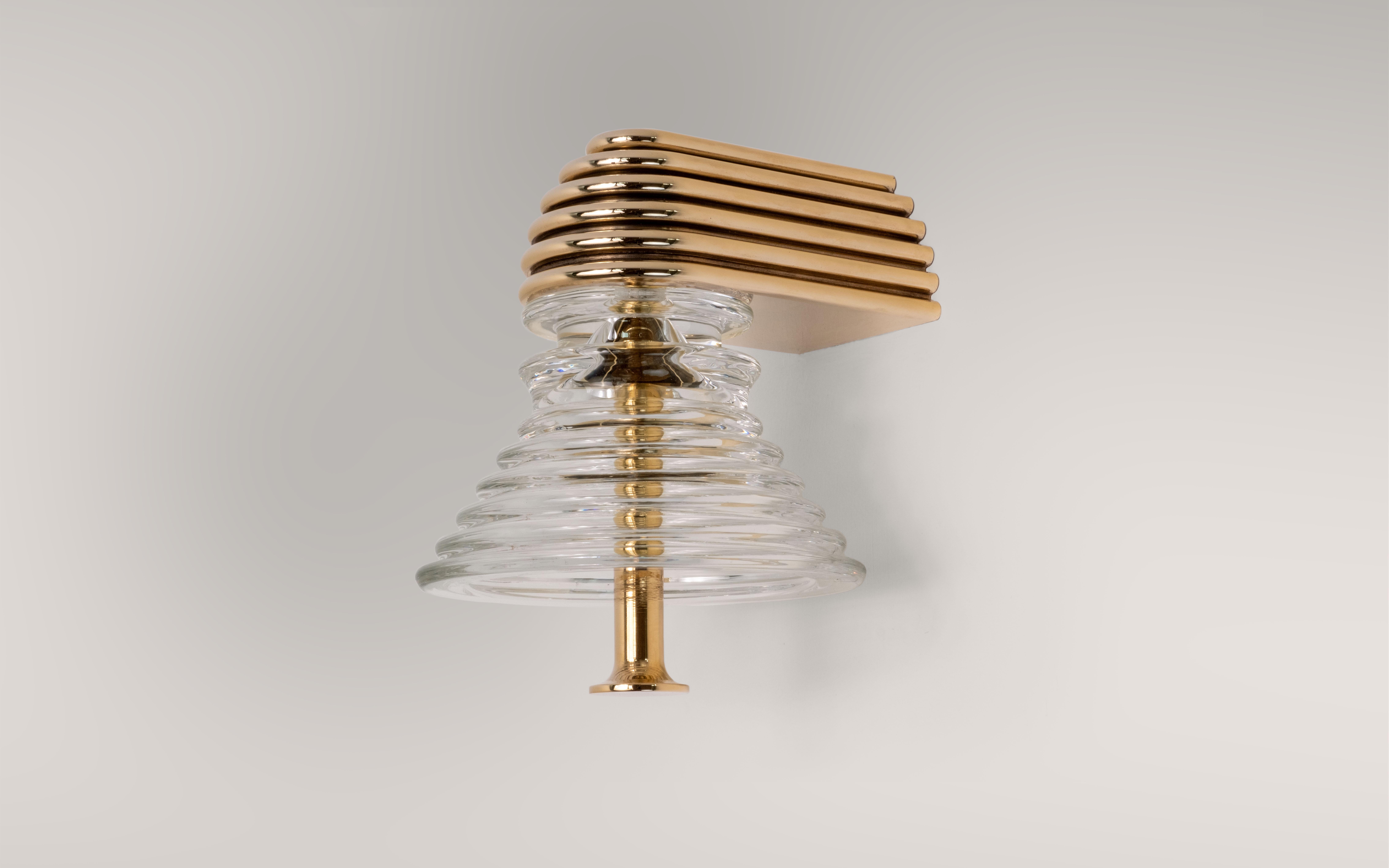 The Insulator 'A' Sconce in polished brass and clear glass by NOVOCASTRIAN deco In New Condition For Sale In Washington, GB