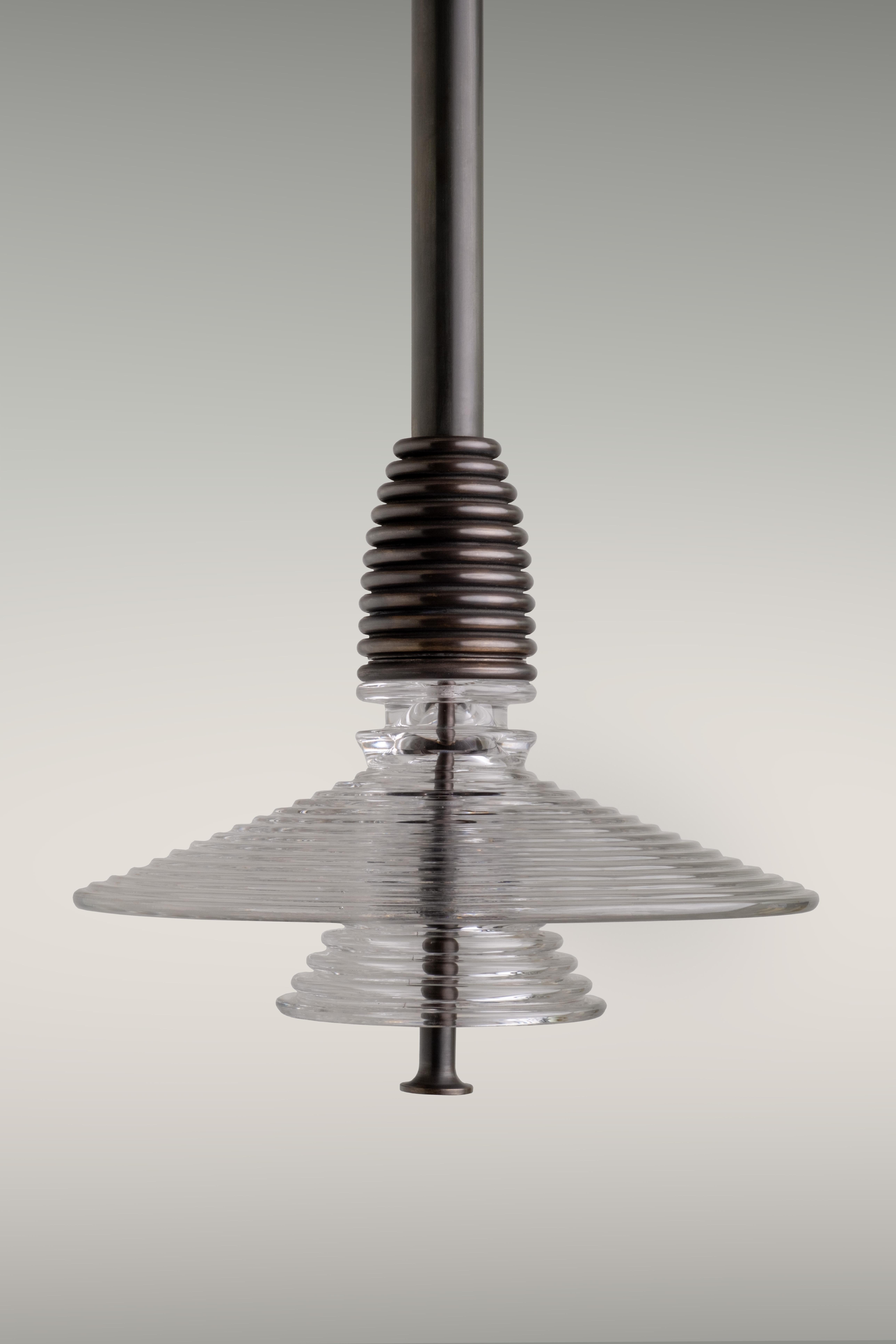 The Insulator 'AB' Pendant in dark brass and clear glass by NOVOCASTRIAN deco For Sale 4
