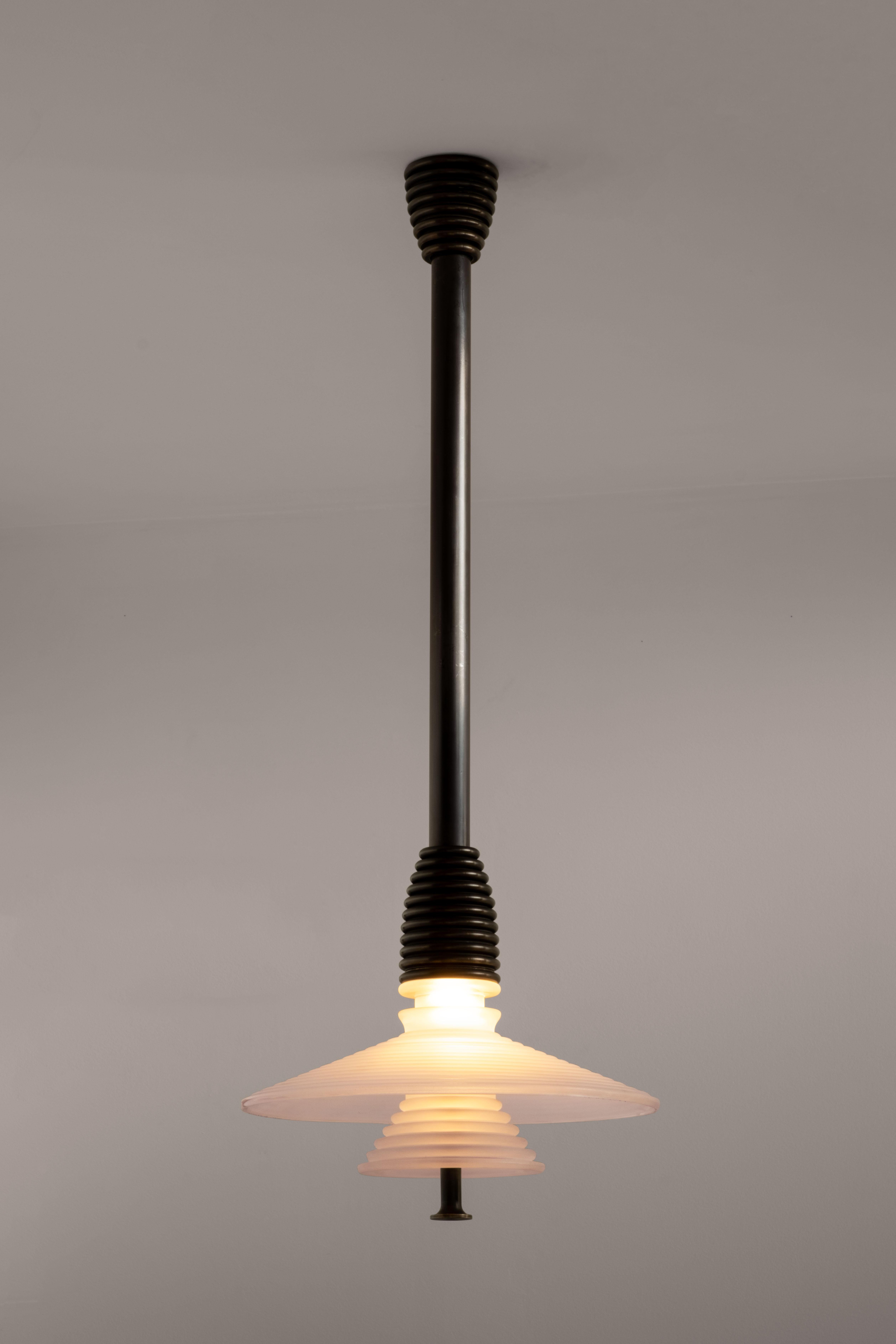 The Insulator 'AB' Pendant in dark brass and clear glass by NOVOCASTRIAN deco For Sale 7