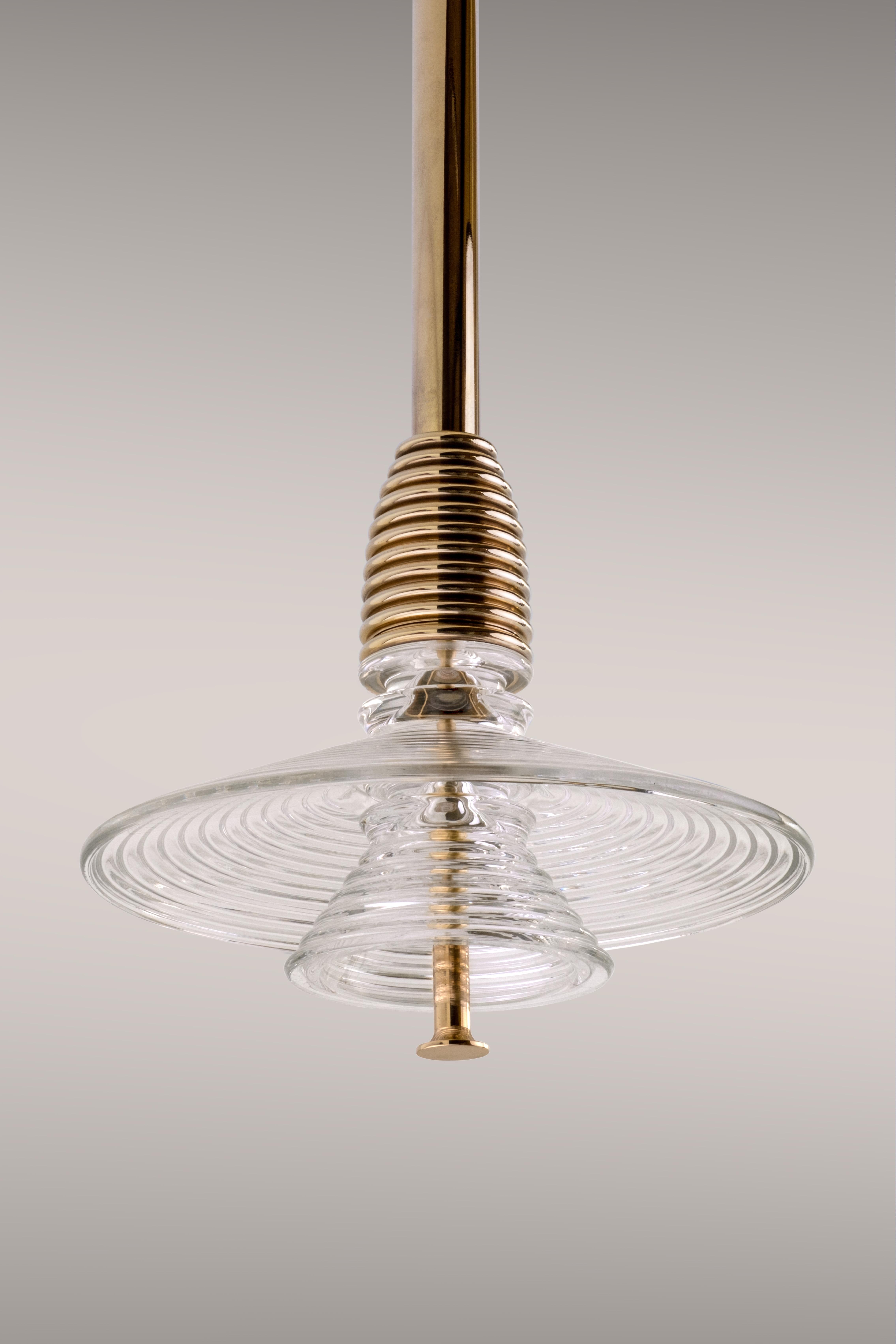 Streamlined Moderne The Insulator 'AB' Pendant in dark brass and clear glass by NOVOCASTRIAN deco For Sale