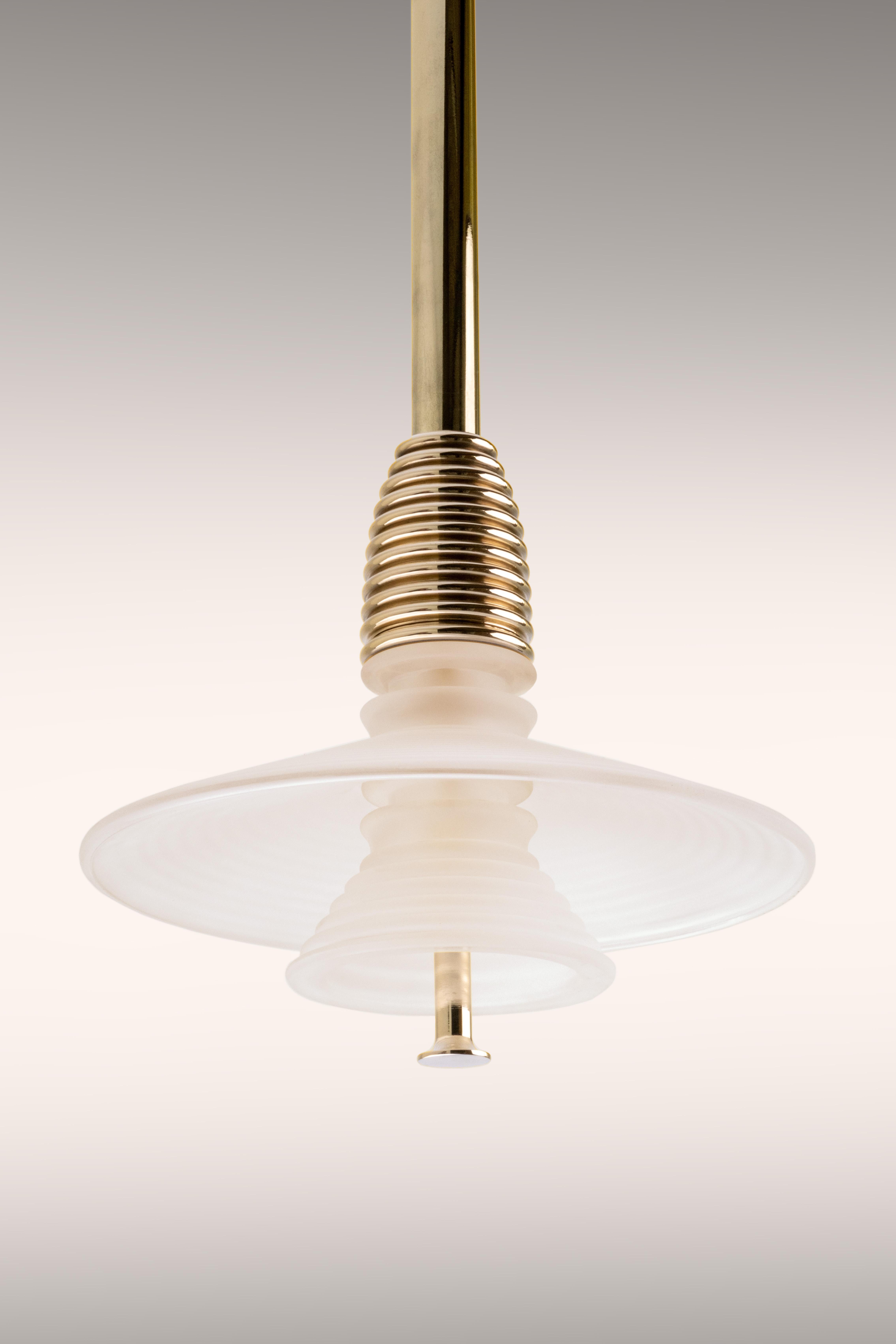 The Insulator 'AB' Pendant in dark brass and clear glass by NOVOCASTRIAN deco In New Condition For Sale In Washington, GB
