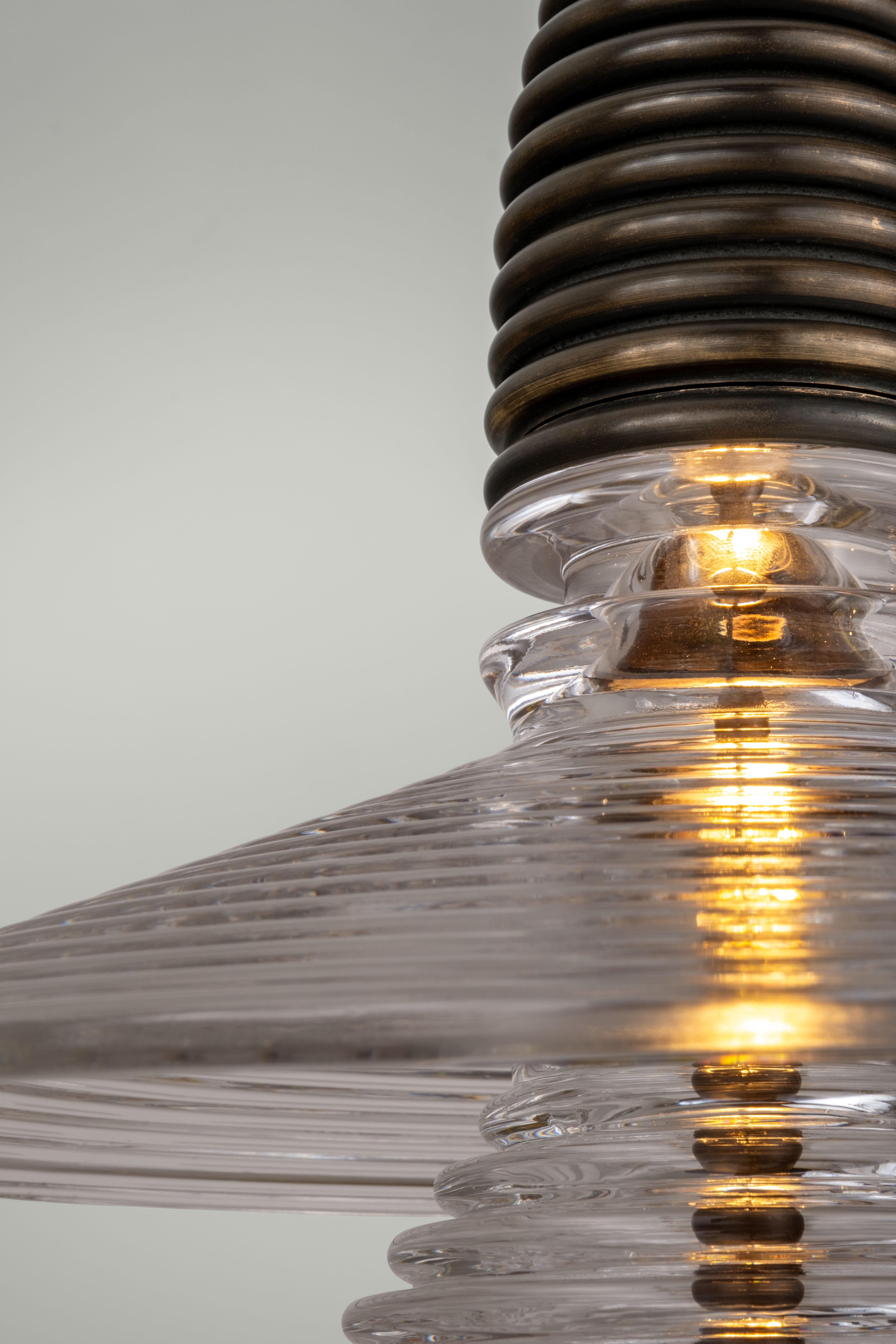 The Insulator 'AB' Pendant in dark brass and clear glass by NOVOCASTRIAN deco For Sale 2