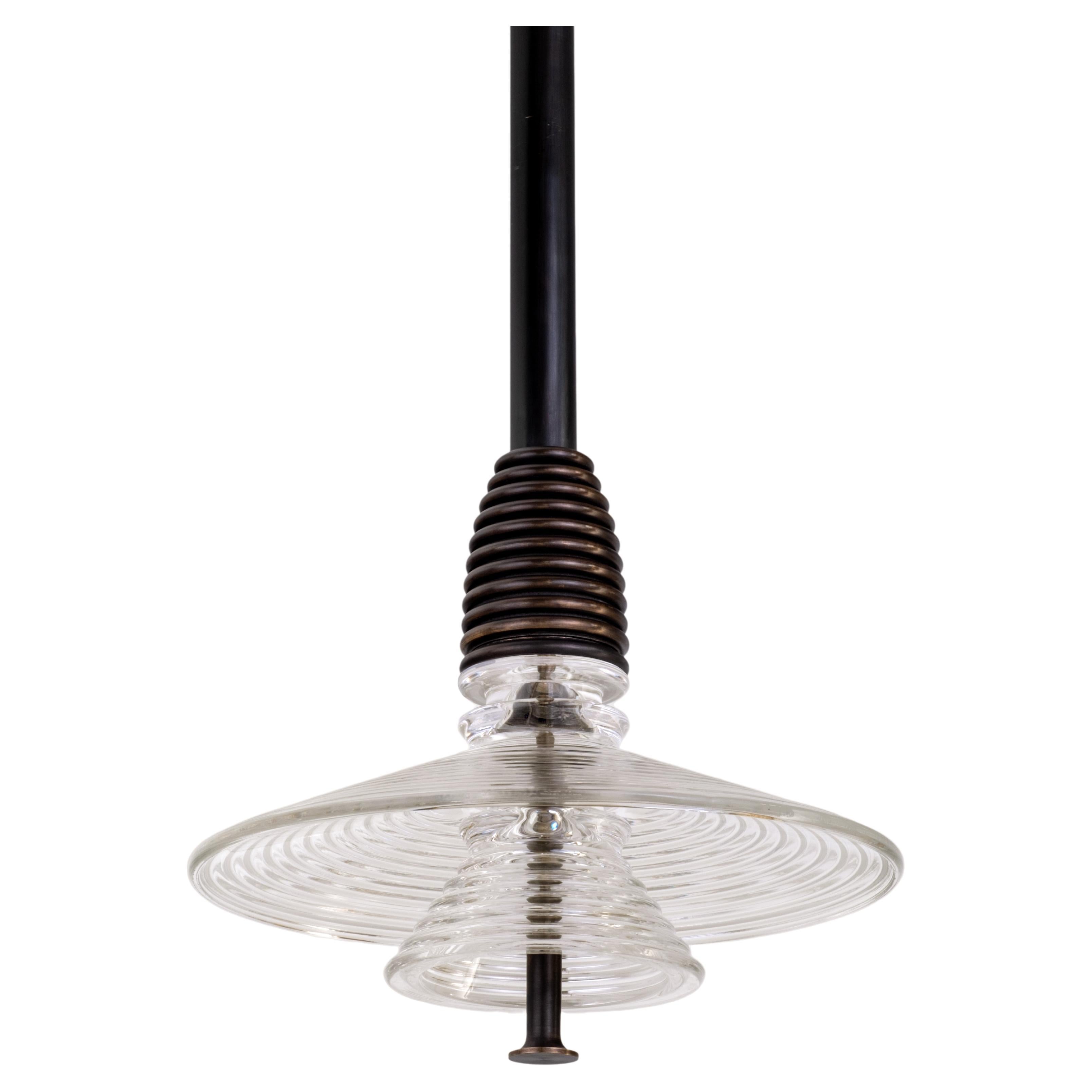 The Insulator 'AB' Pendant in dark brass and clear glass by NOVOCASTRIAN deco For Sale