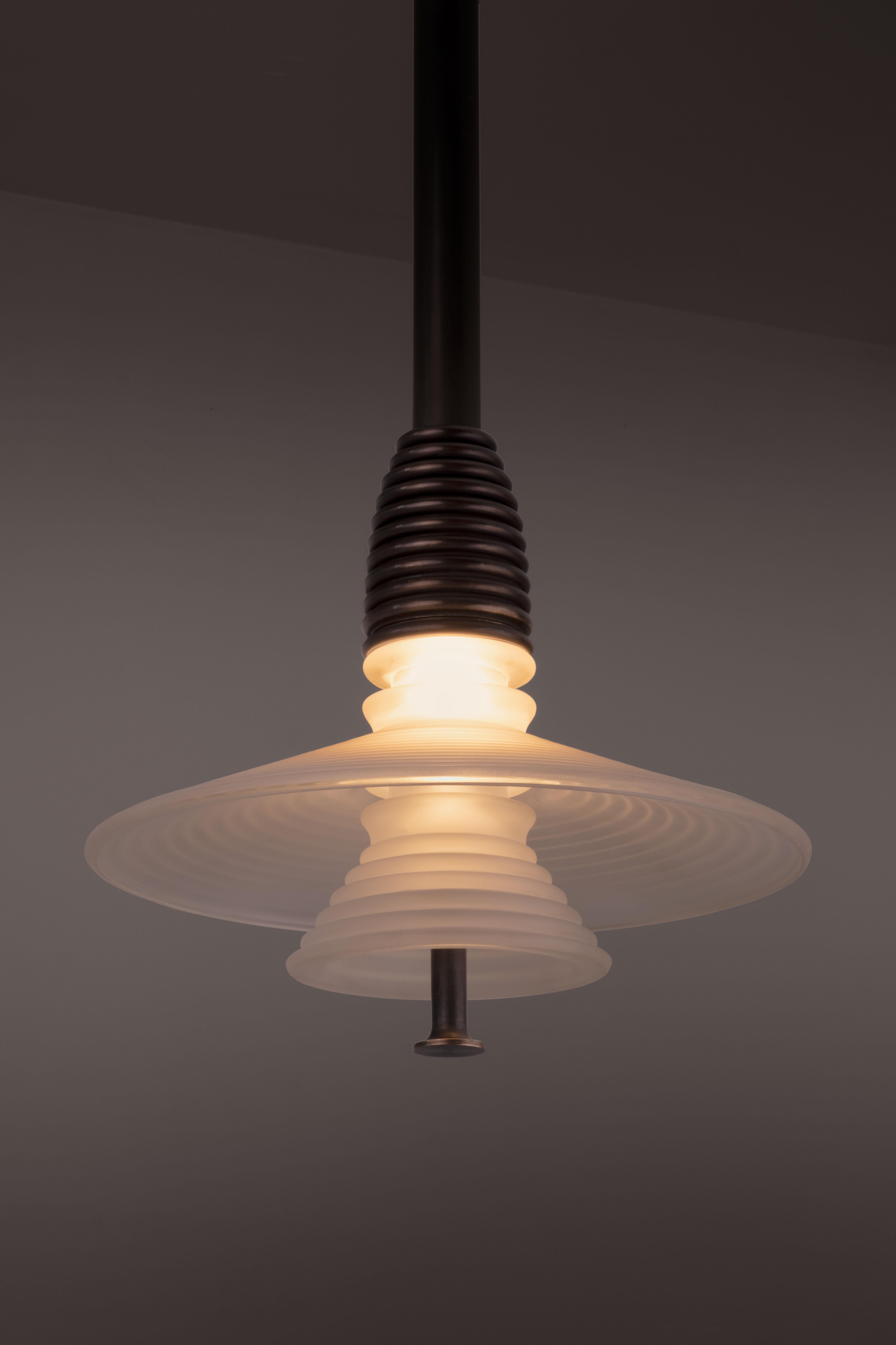 The Insulator 'AB' Pendant in dark brass and frosted glass by NOVOCASTRIAN deco For Sale 3