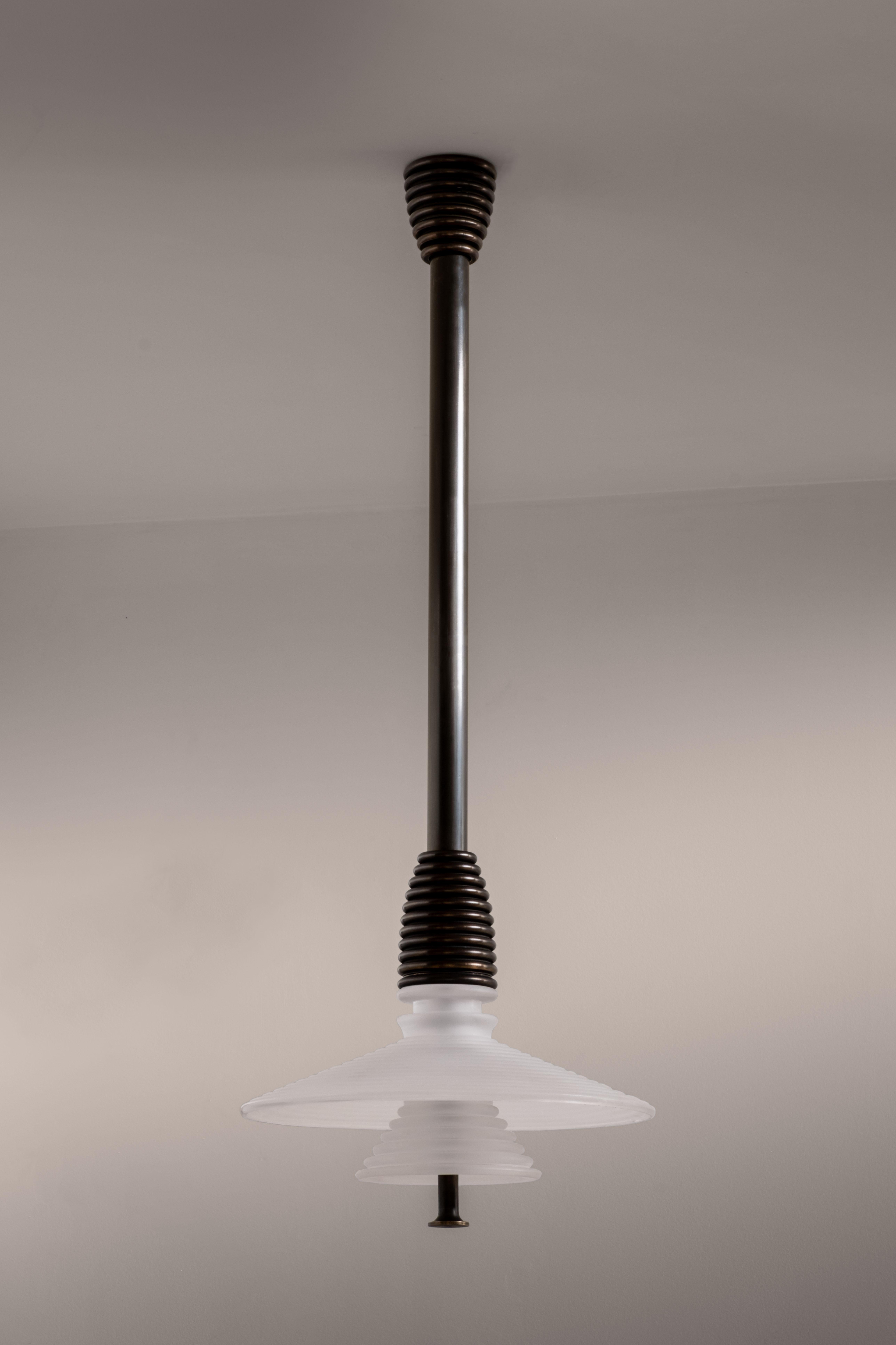 The Insulator 'AB' Pendant in dark brass and frosted glass by NOVOCASTRIAN deco For Sale 9