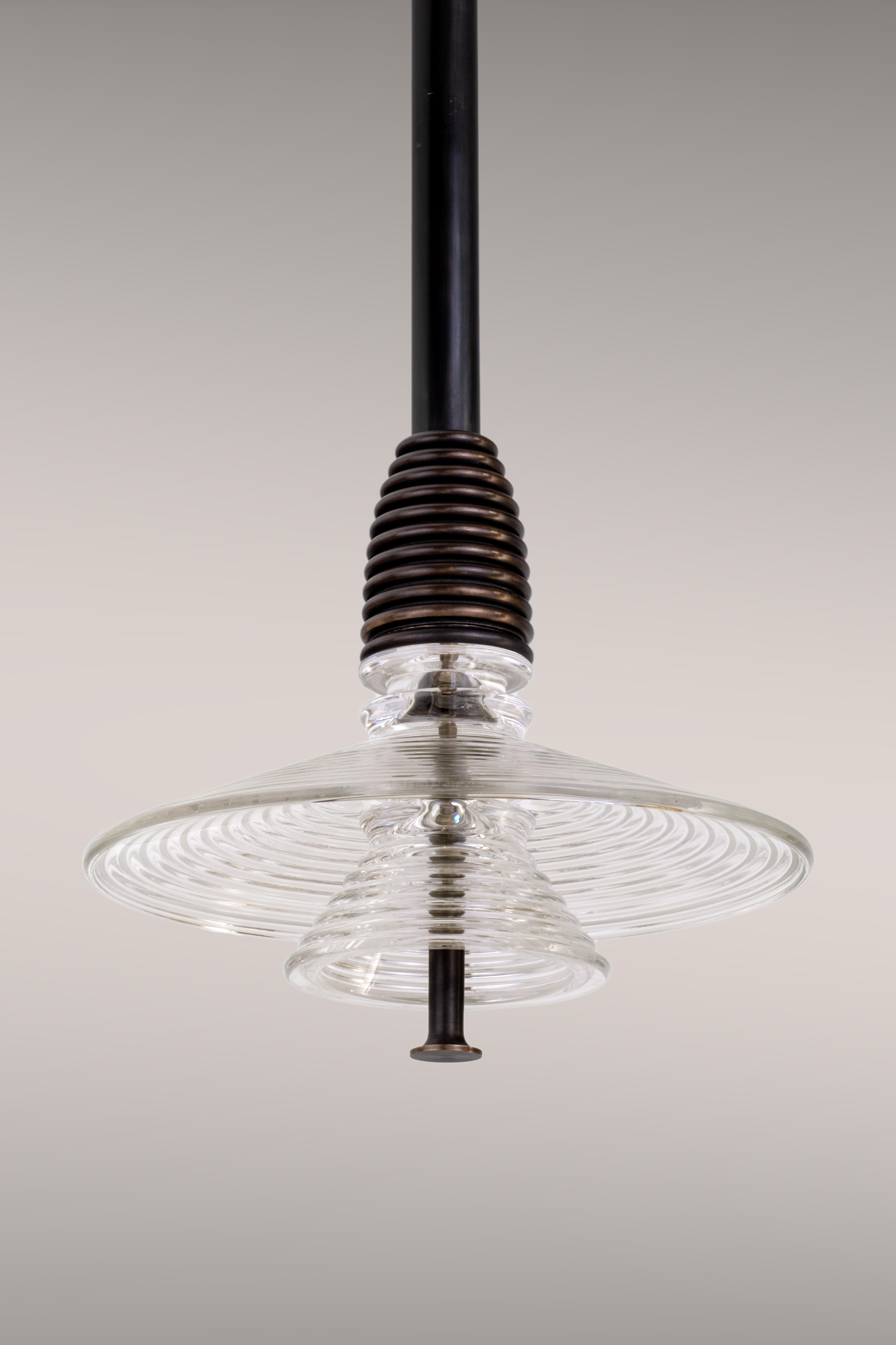 British The Insulator 'AB' Pendant in dark brass and frosted glass by NOVOCASTRIAN deco For Sale