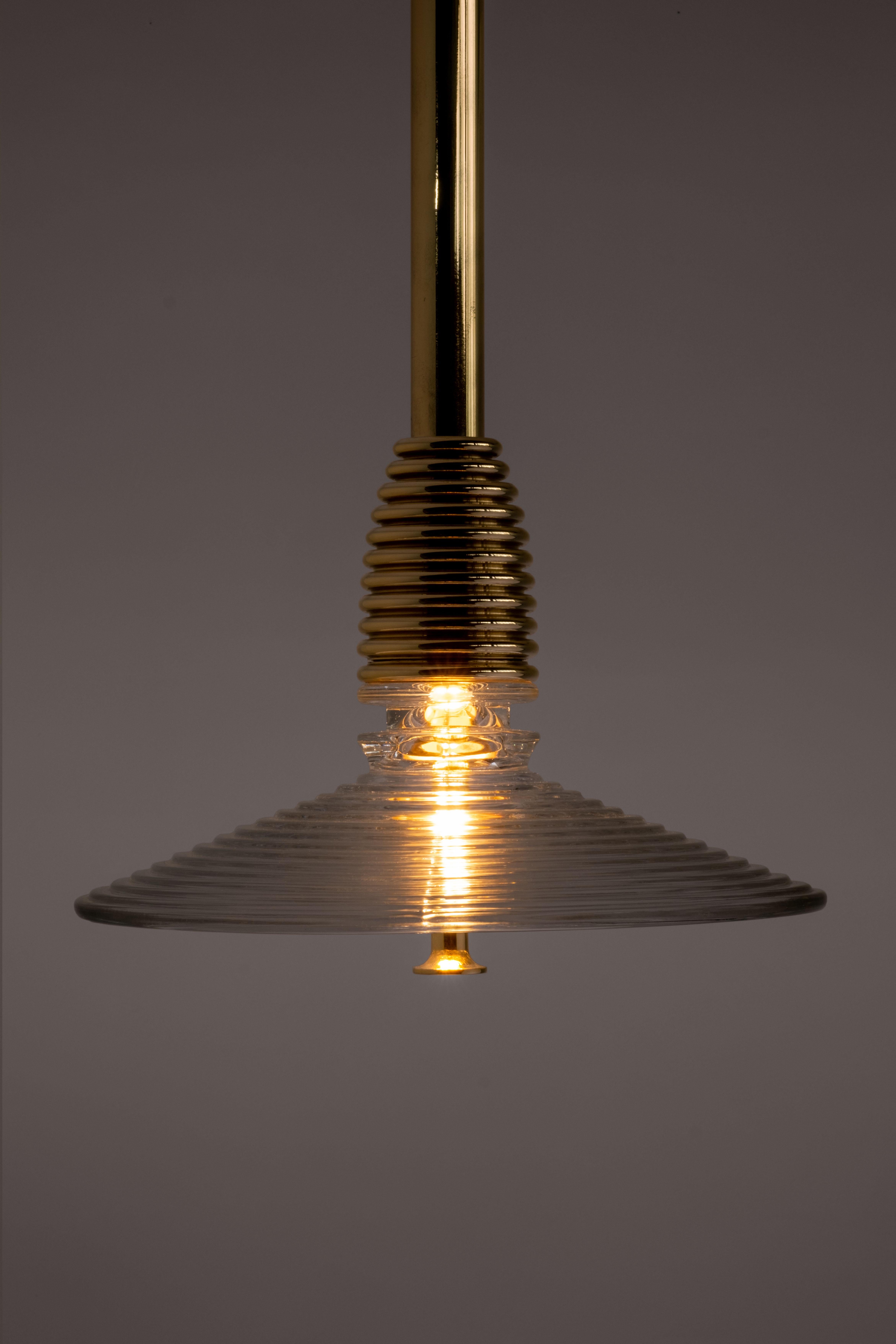 The Insulator 'B' Pendant in dark brass and clear glass by NOVOCASTRIAN deco For Sale 3
