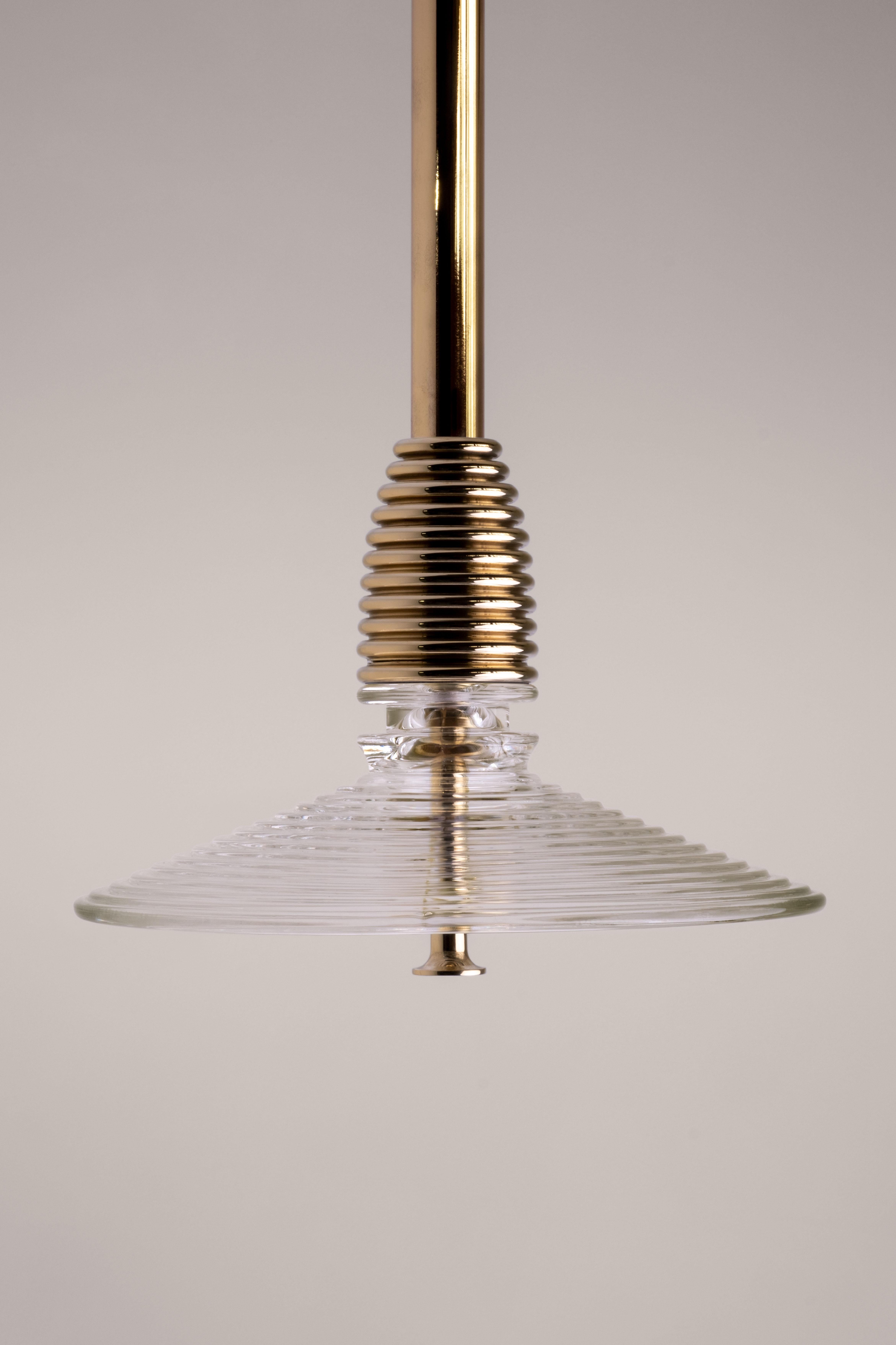 The Insulator 'B' Pendant in dark brass and clear glass by NOVOCASTRIAN deco For Sale 4