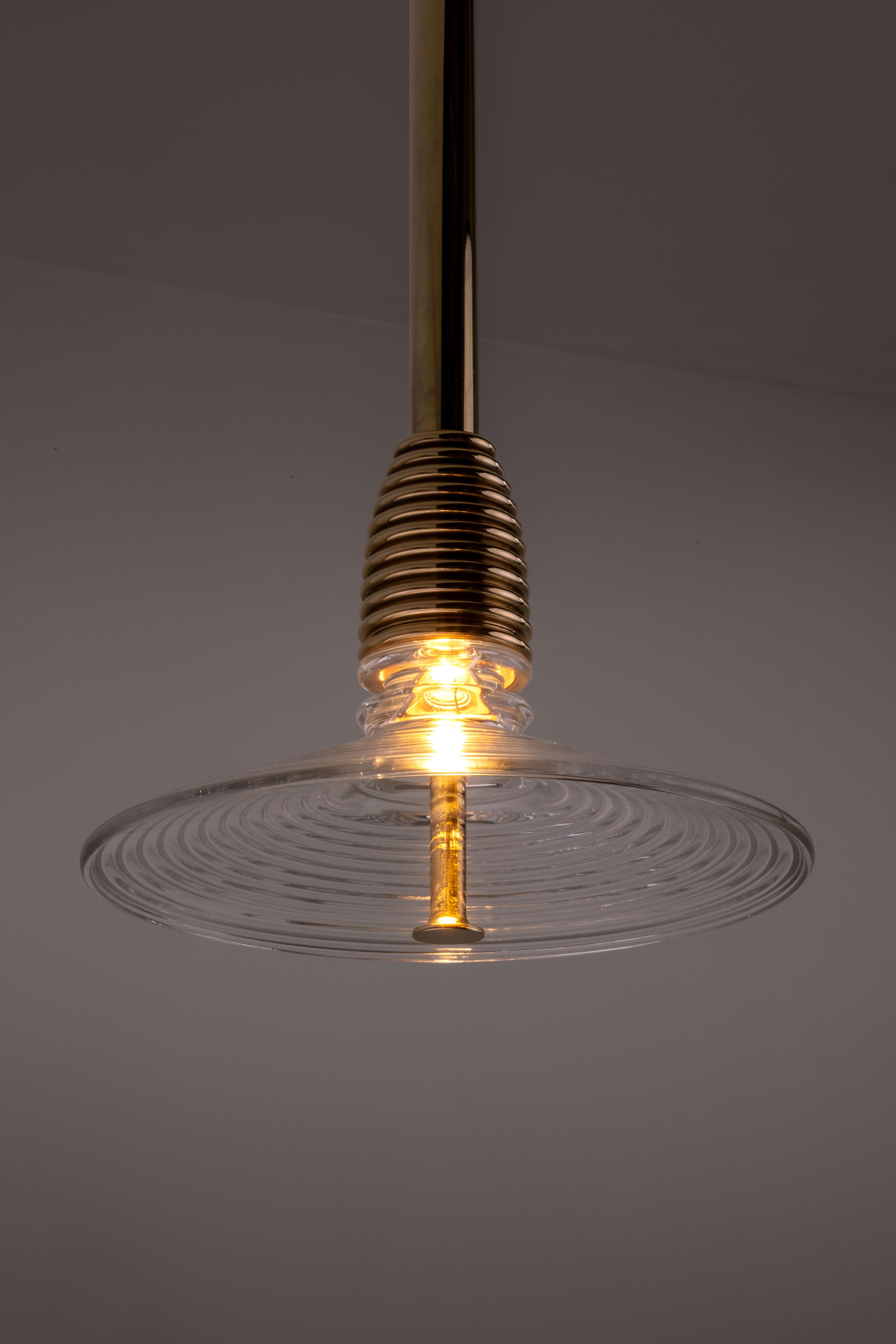 The Insulator 'B' Pendant in dark brass and clear glass by NOVOCASTRIAN deco For Sale 8