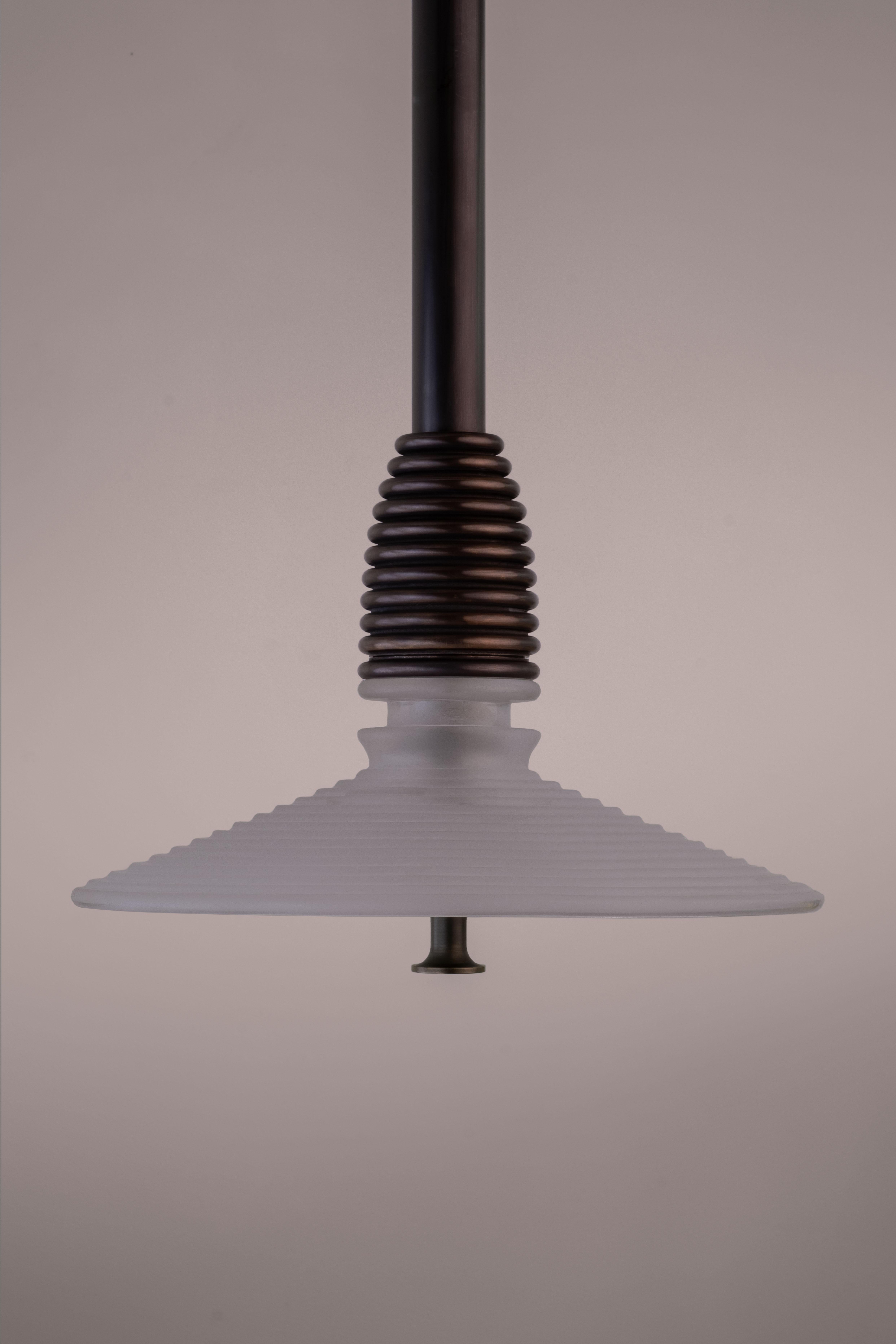 The Insulator 'B' Pendant in dark brass and clear glass by NOVOCASTRIAN deco For Sale 10