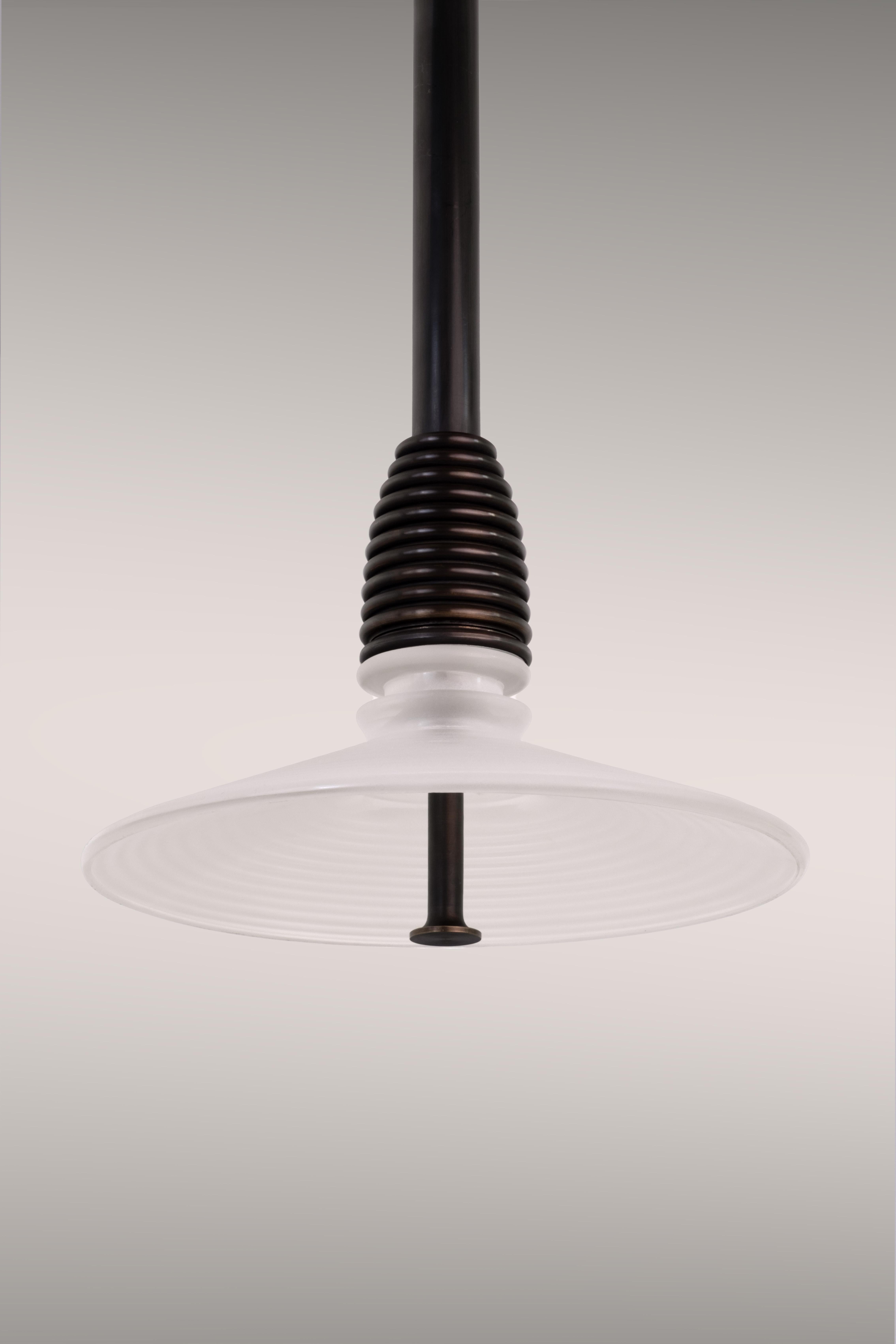 British The Insulator 'B' Pendant in dark brass and clear glass by NOVOCASTRIAN deco For Sale