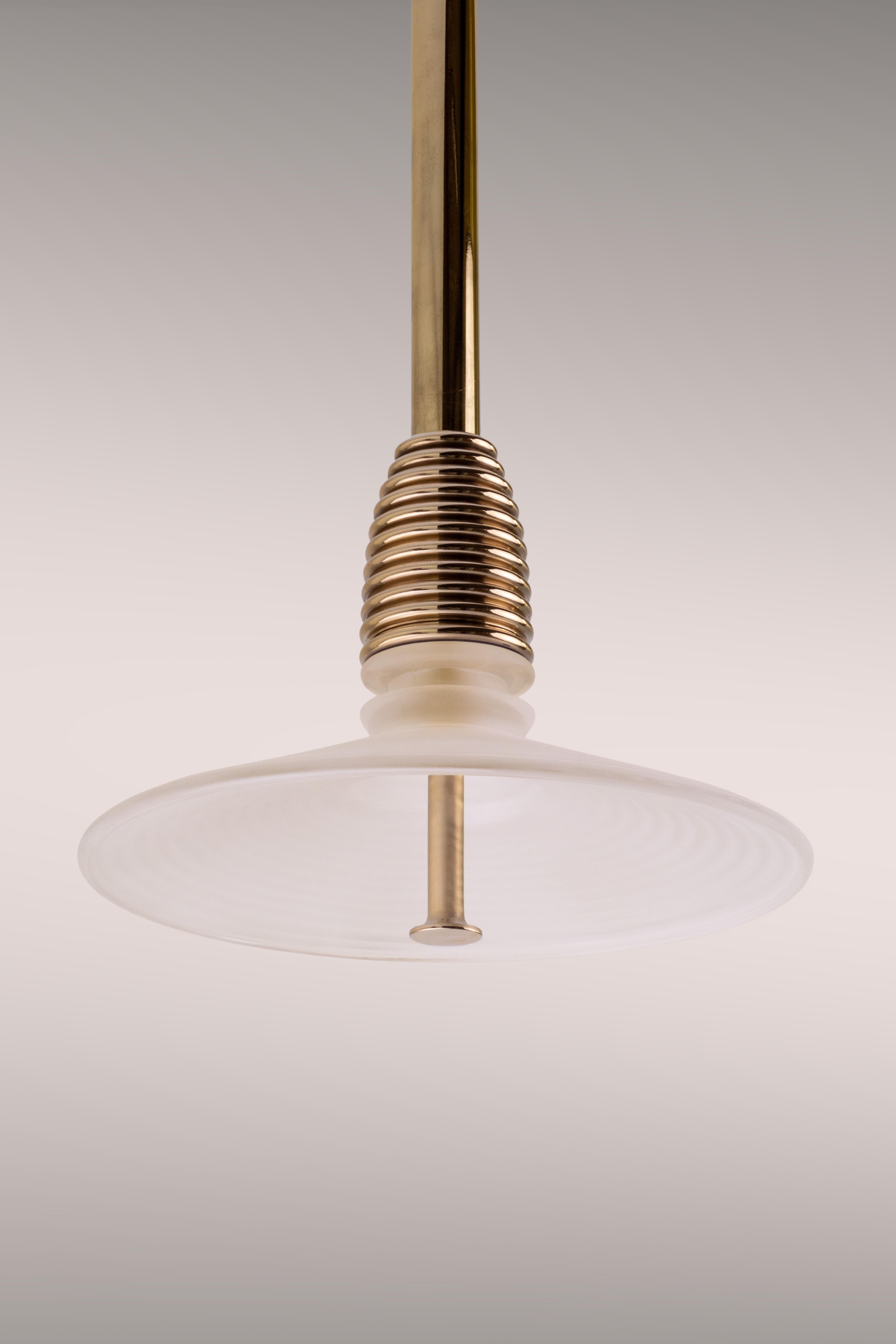 The Insulator 'B' Pendant in dark brass and clear glass by NOVOCASTRIAN deco In New Condition For Sale In Washington, GB