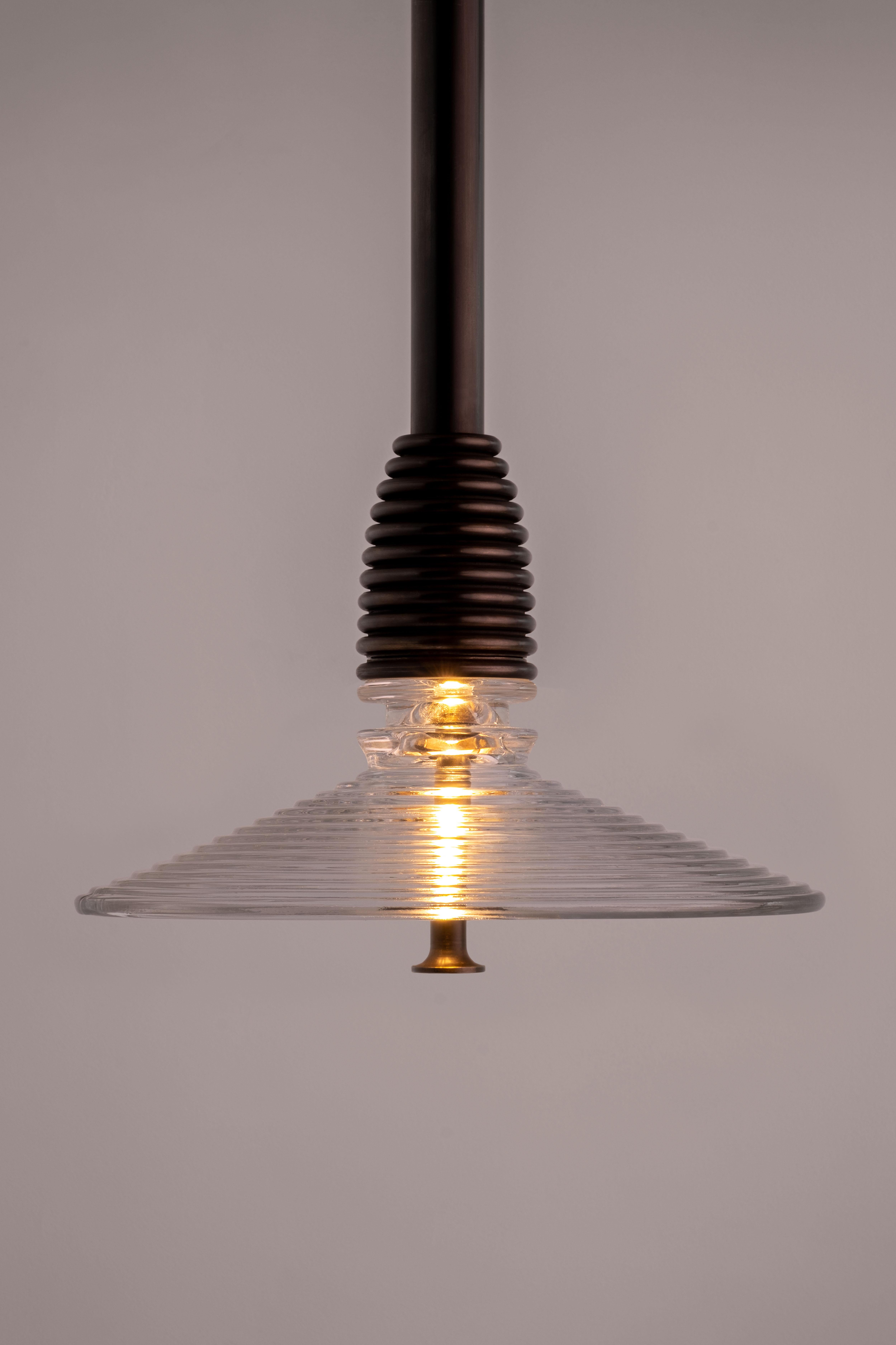 Brass The Insulator 'B' Pendant in dark brass and clear glass by NOVOCASTRIAN deco For Sale