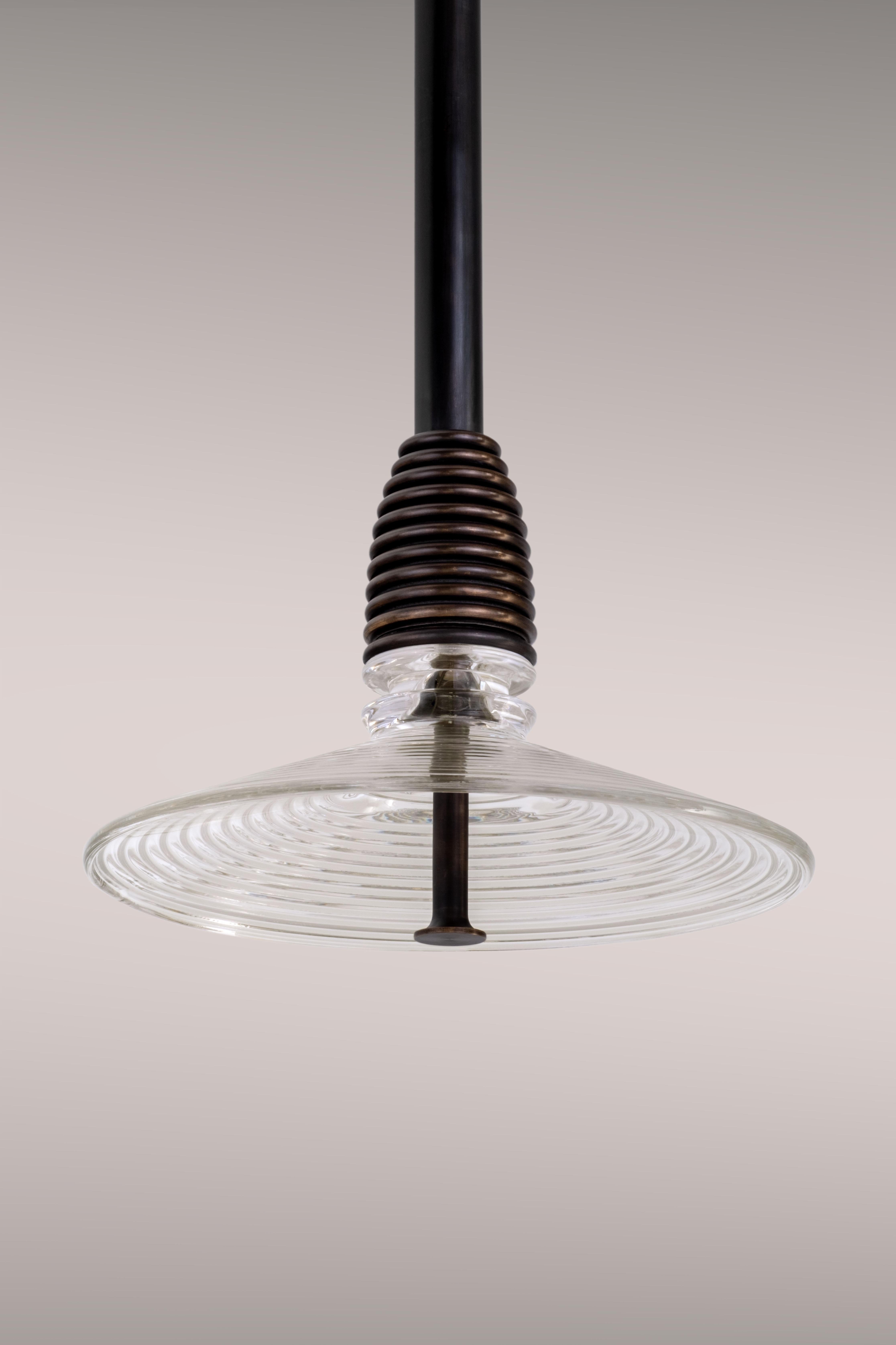 British The Insulator 'B' Pendant in dark brass and frosted glass by NOVOCASTRIAN deco For Sale