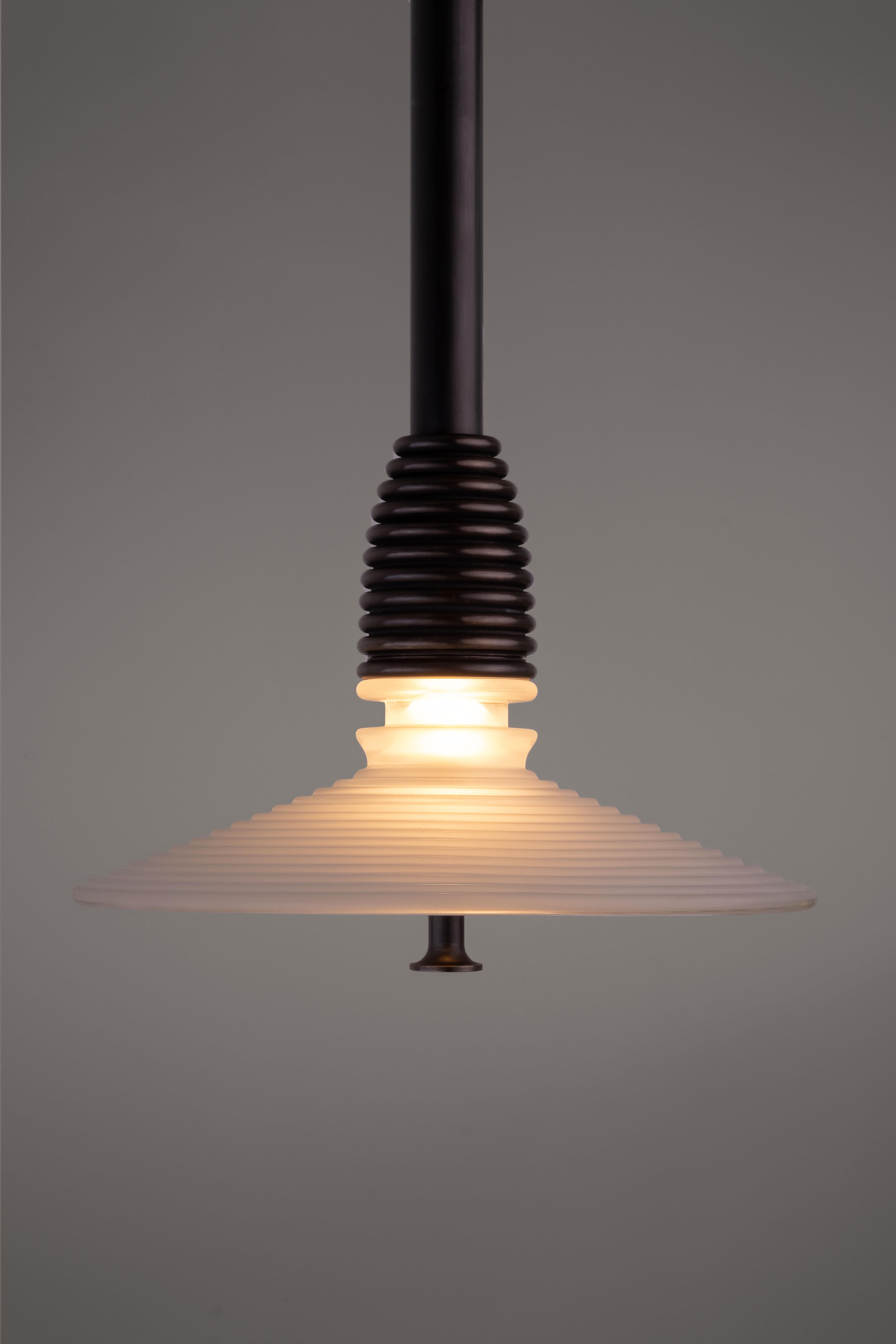 The Insulator 'B' Pendant in dark brass and frosted glass by NOVOCASTRIAN deco For Sale 1