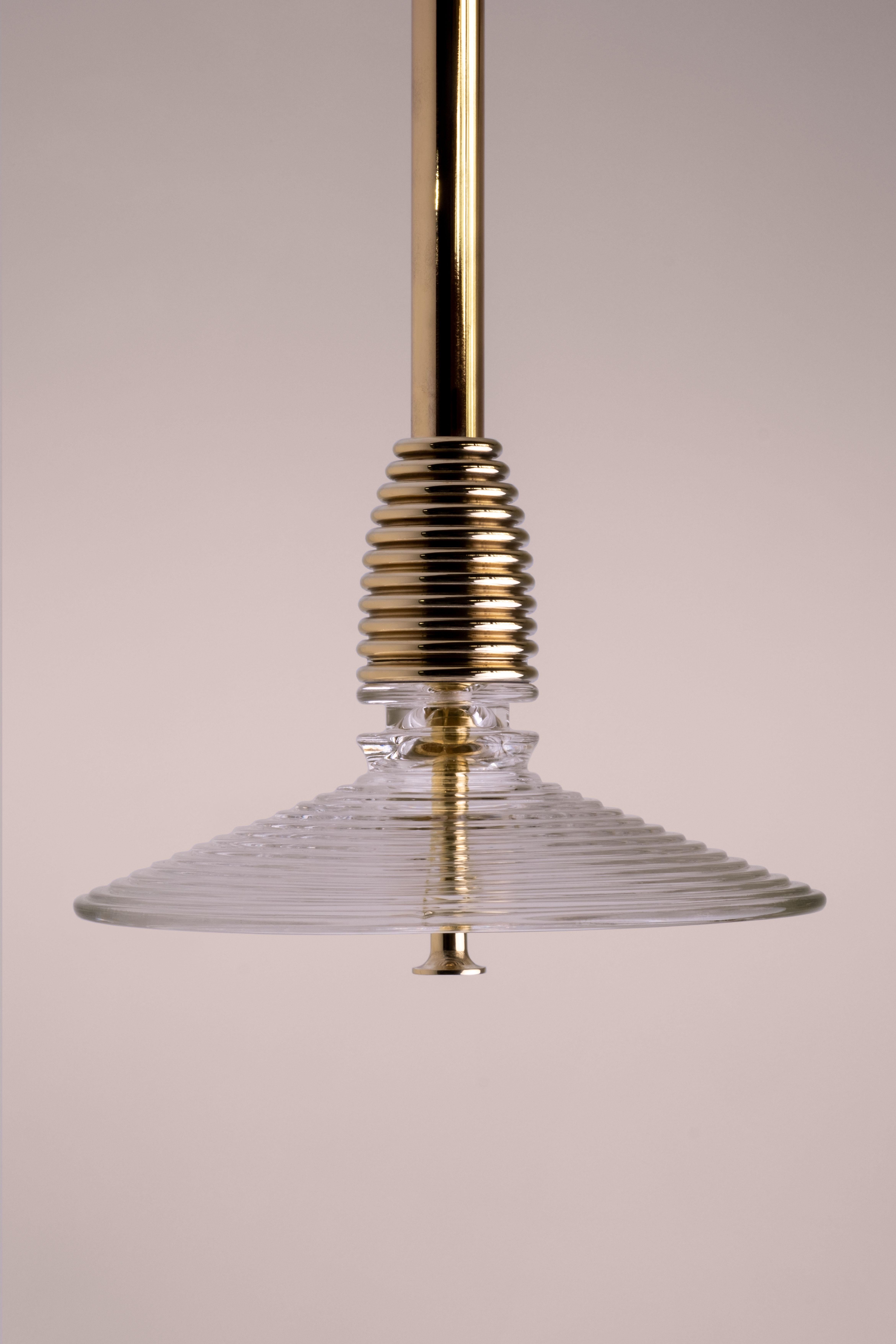 Contemporary The Insulator 'B' Pendant in polished brass and clear glass by NOVOCASTRIAN deco For Sale