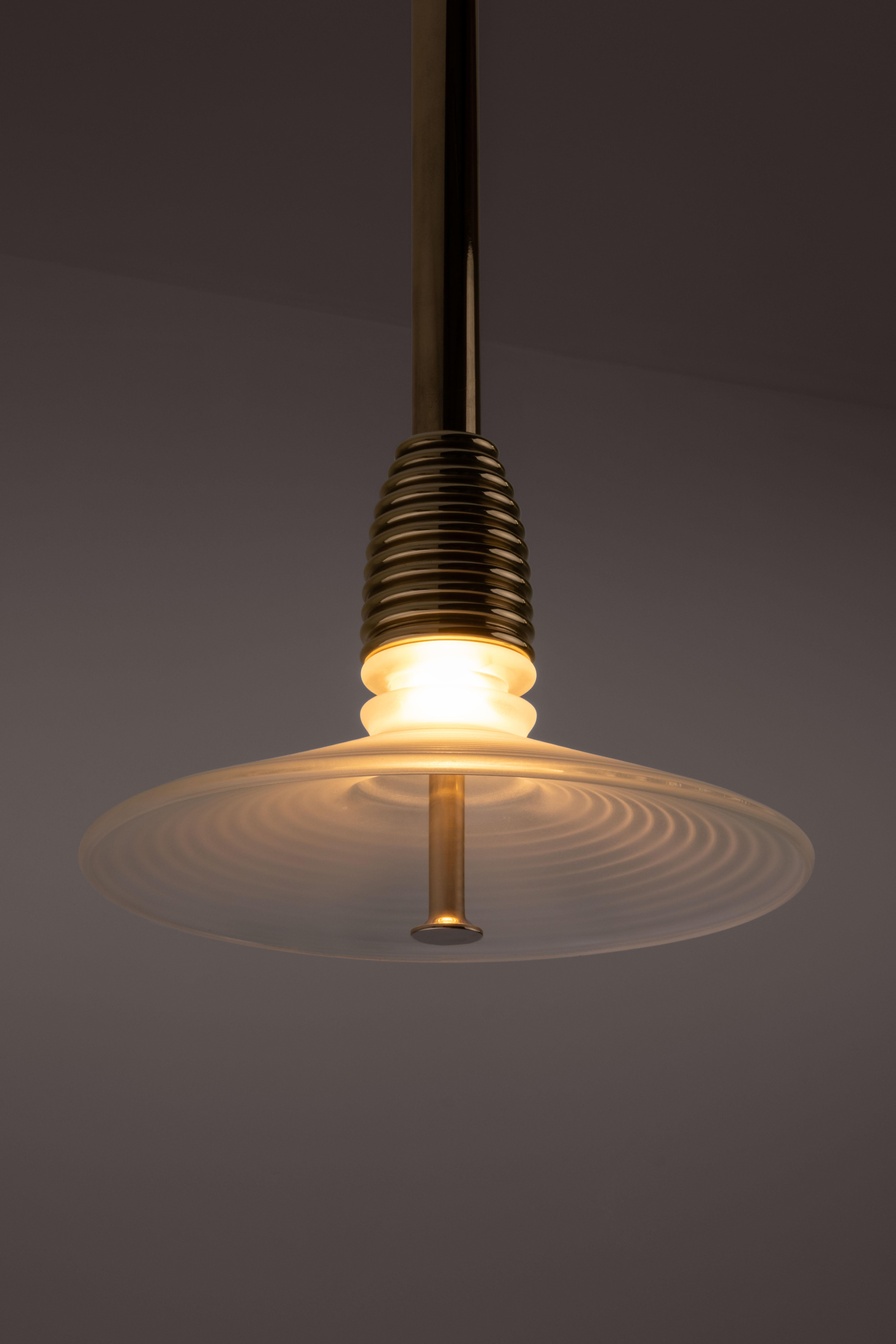 Contemporary The Insulator 'B' Pendant in polished brass and frosted glass by NOVOCASTRIAN For Sale