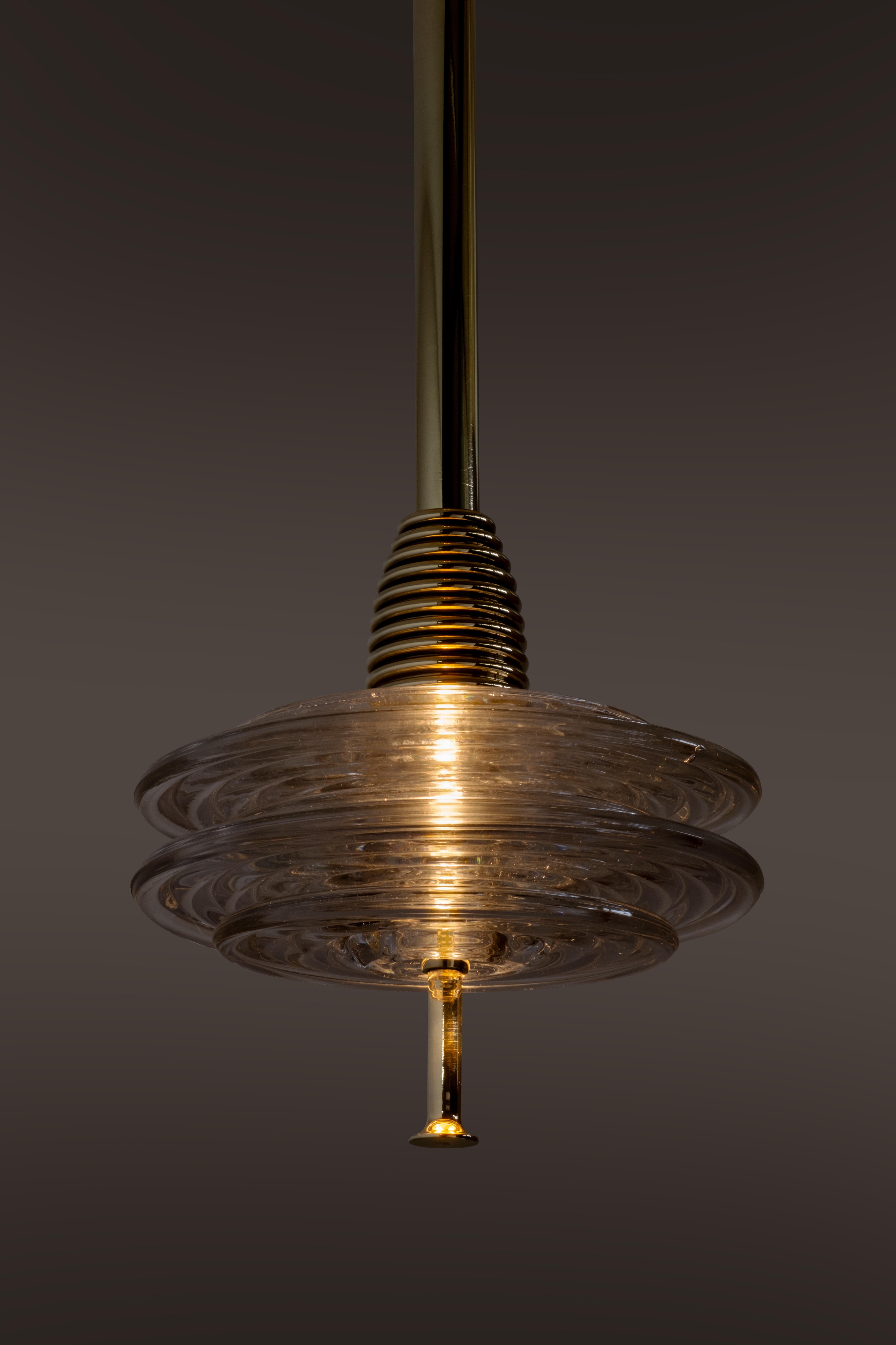 British The Insulator 'CD' Pendant in polished brass and clear glass by NOVOCASTRIAN For Sale