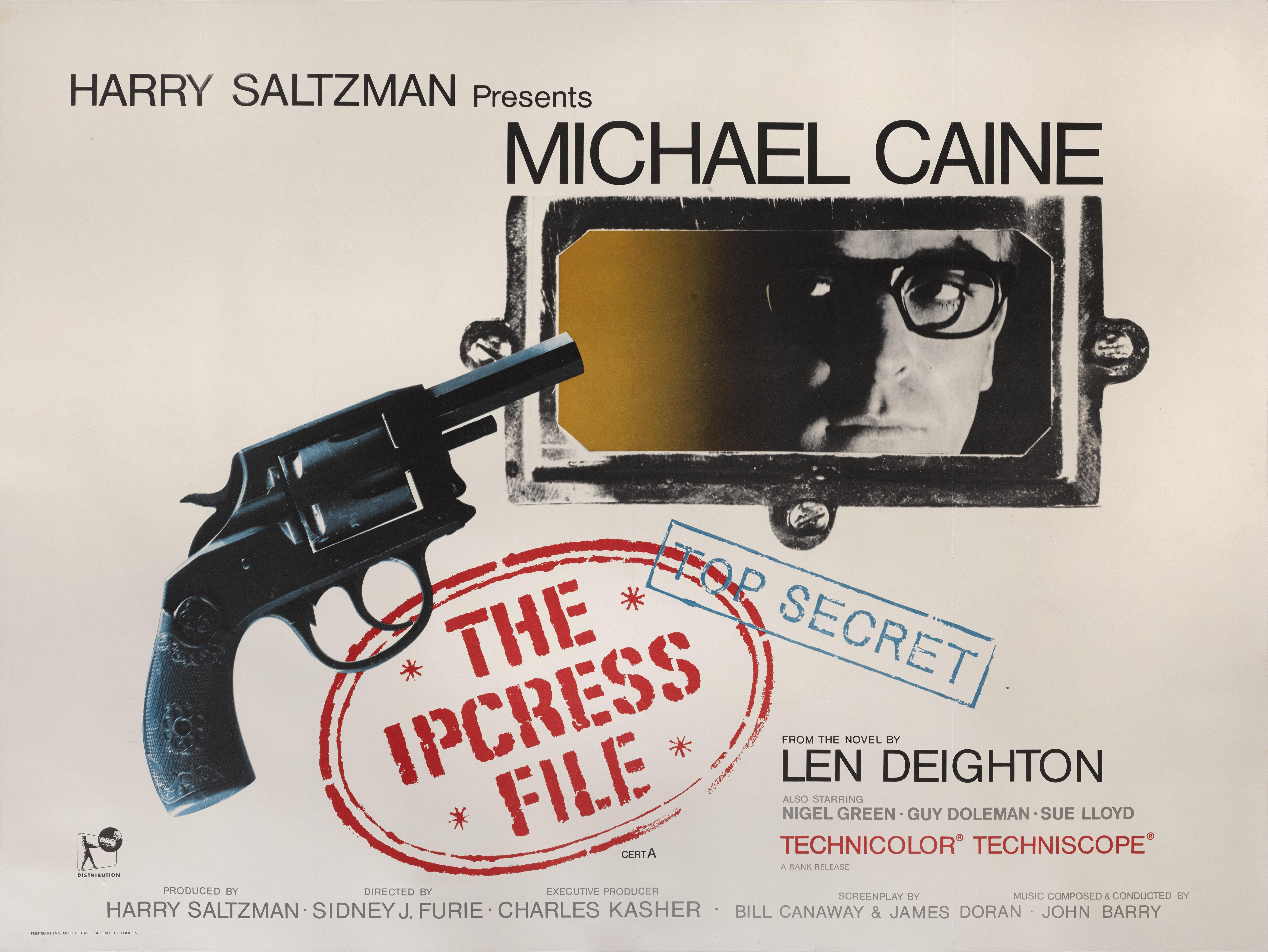 Original British film poster for The Ipcress File 1965.
This British espionage film was directed by Sidney J. Furie, and stars Michael Caine as Harry Palmer, in the first of six films to feature Caine as this character.  This film won a BAFTA award