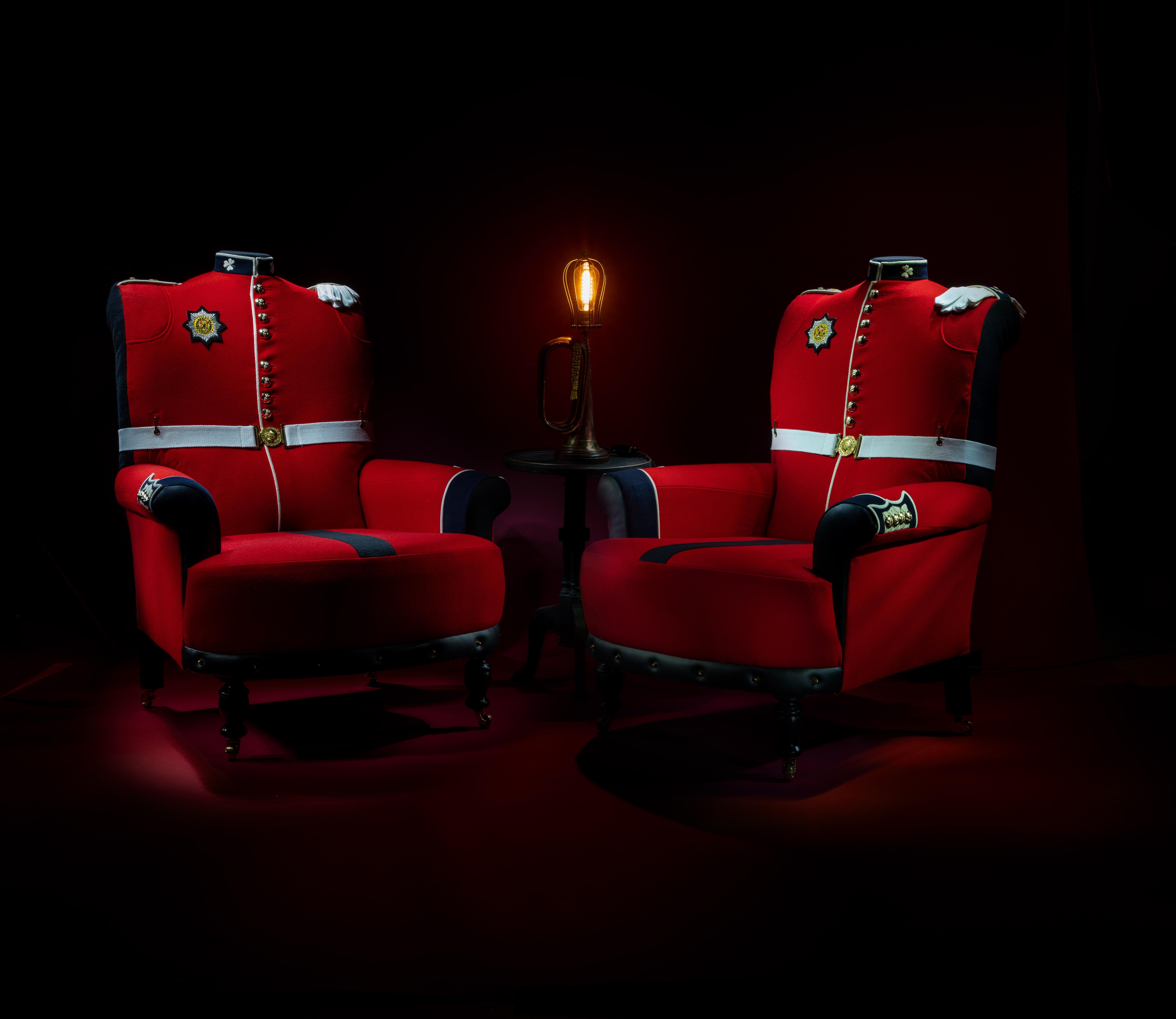 'The Irish Guards’ Pair of Victorian Wing Back Armchairs, circa 1890 15
