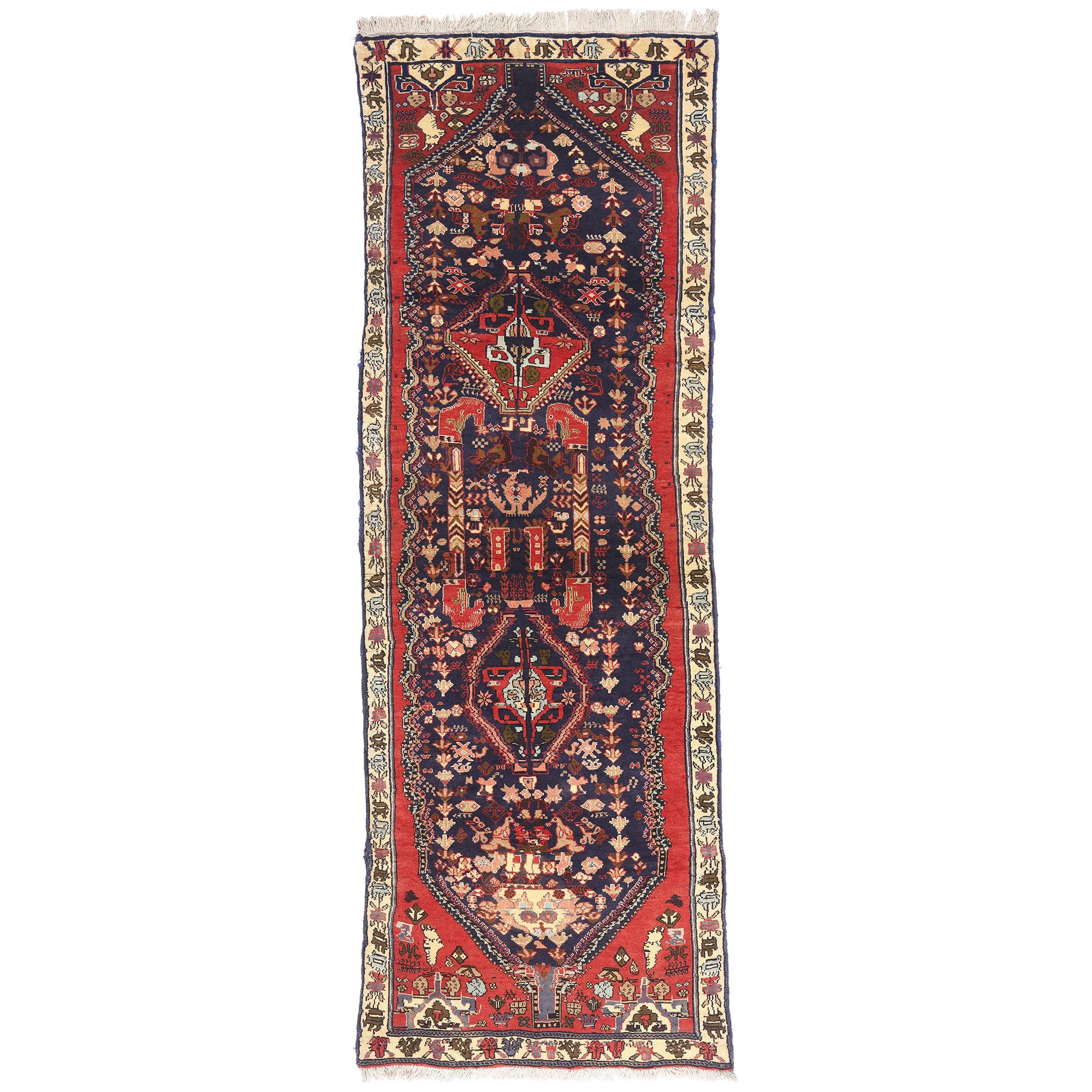 The Iron Garden Path: A Vintage Persian Bijar Masterpiece of Tribal Mysticism For Sale