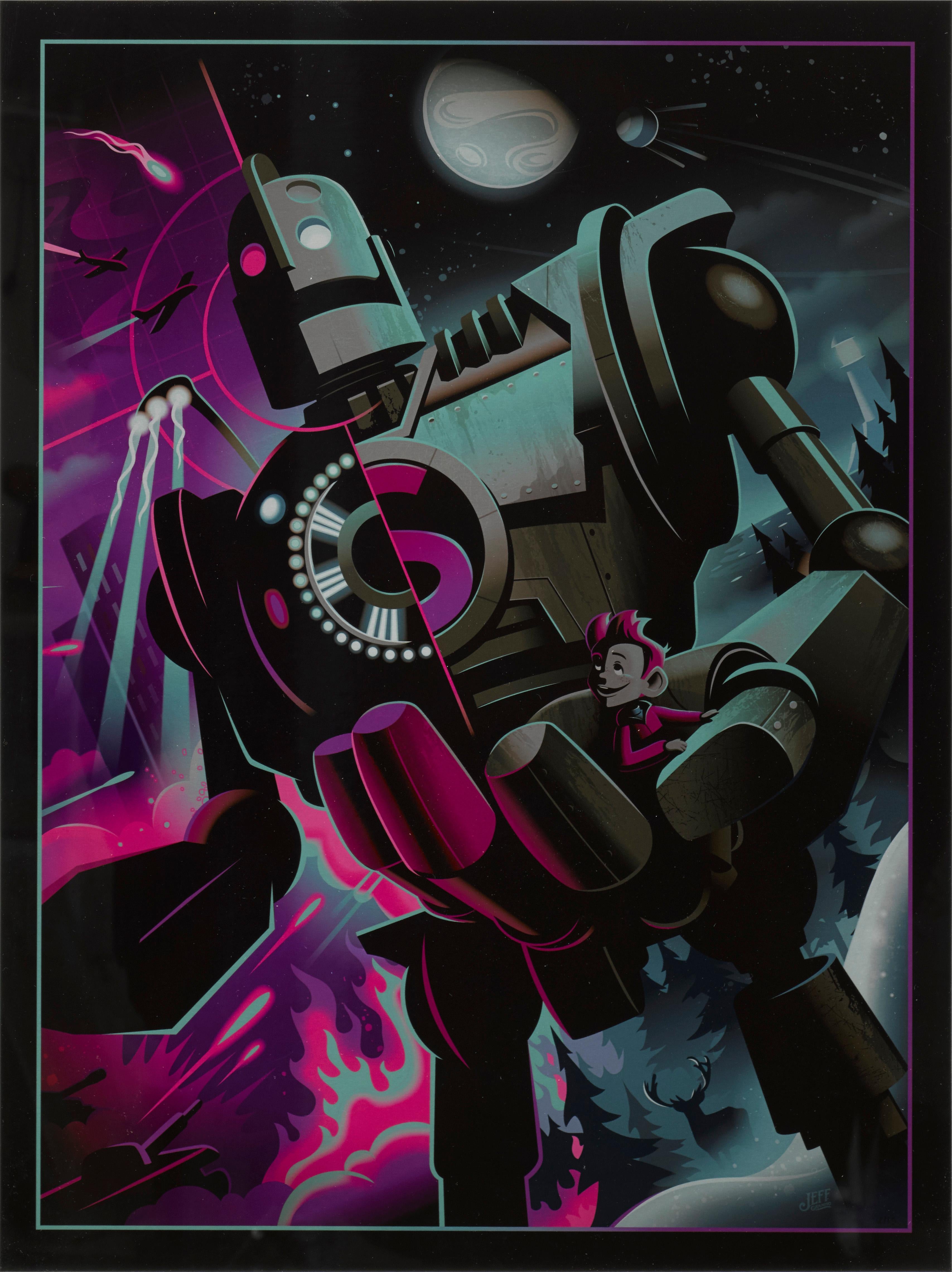 Edición original limitada de sólo 15 ejemplares selectos en metal de 2015, impresos en aluminio.
Esta edición limitada ha sido creada por Jeff Granito.
La película fue dirigida por Brad Bird y estrenada en 1999.
Este póster está enmarcado de