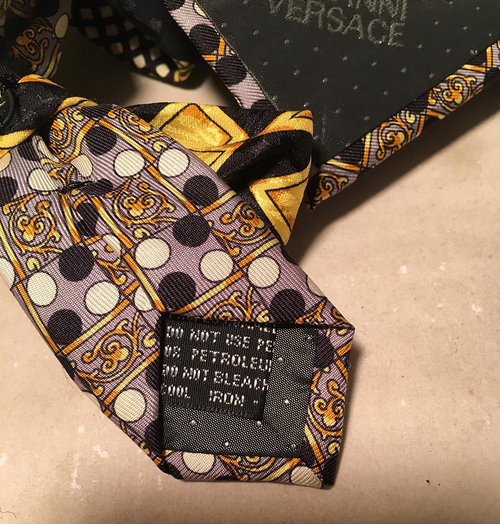 The Irresistible Ascot Vintage Versace Black and Yellow Silk Tie Necklace 3