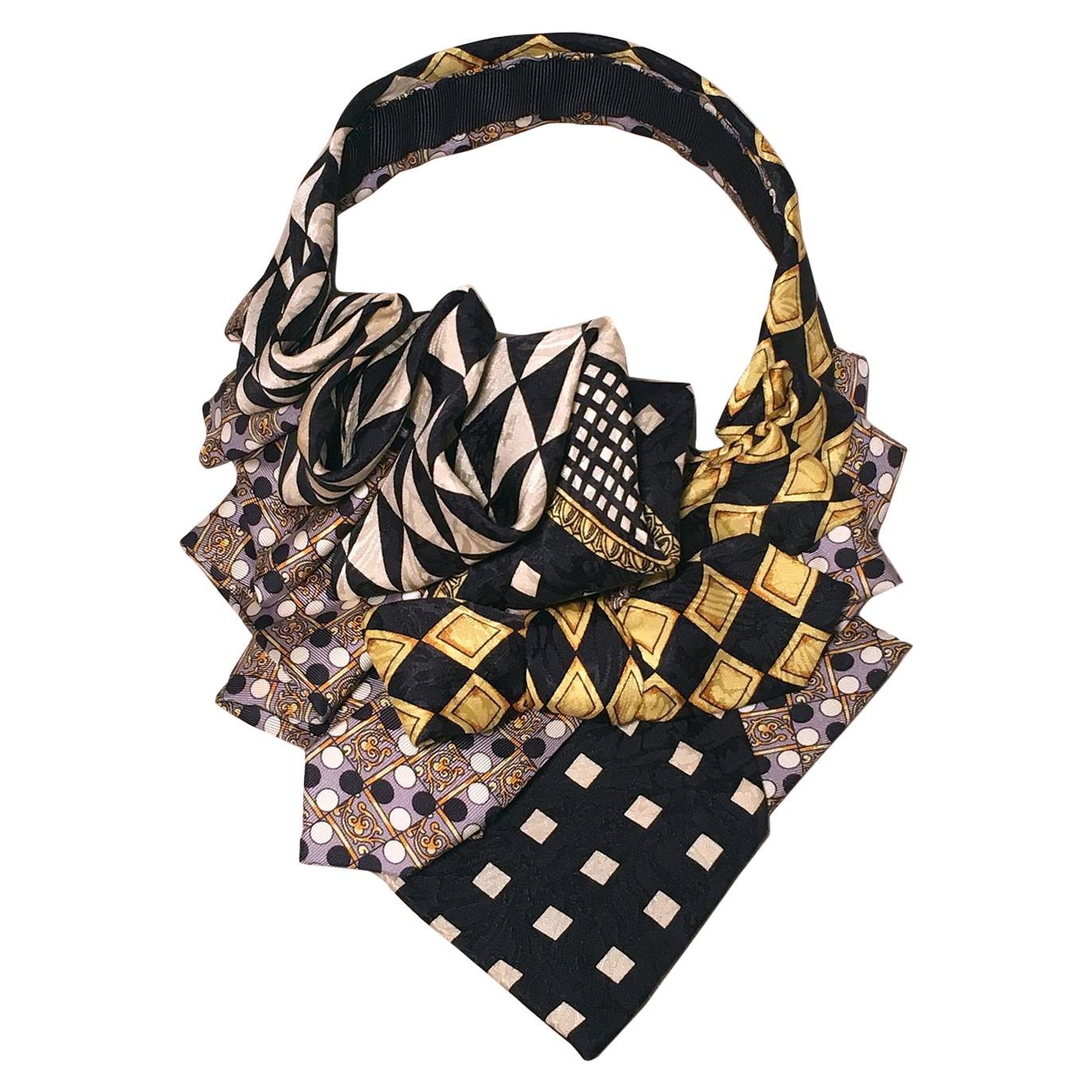 The Irresistible Ascot Vintage Versace Black and Yellow Silk Tie Necklace